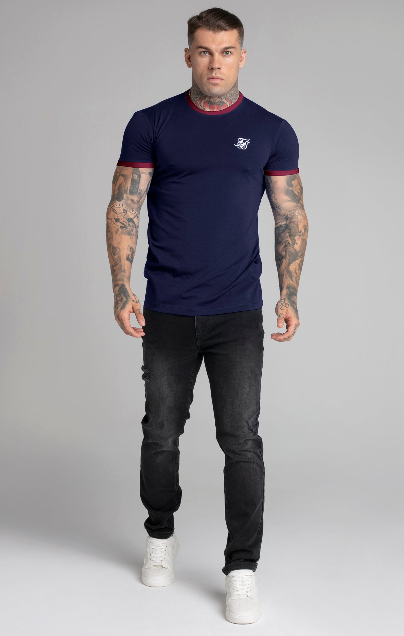 Load image into Gallery viewer, Navy Short Sleeve Ringer T-Shirt (2)