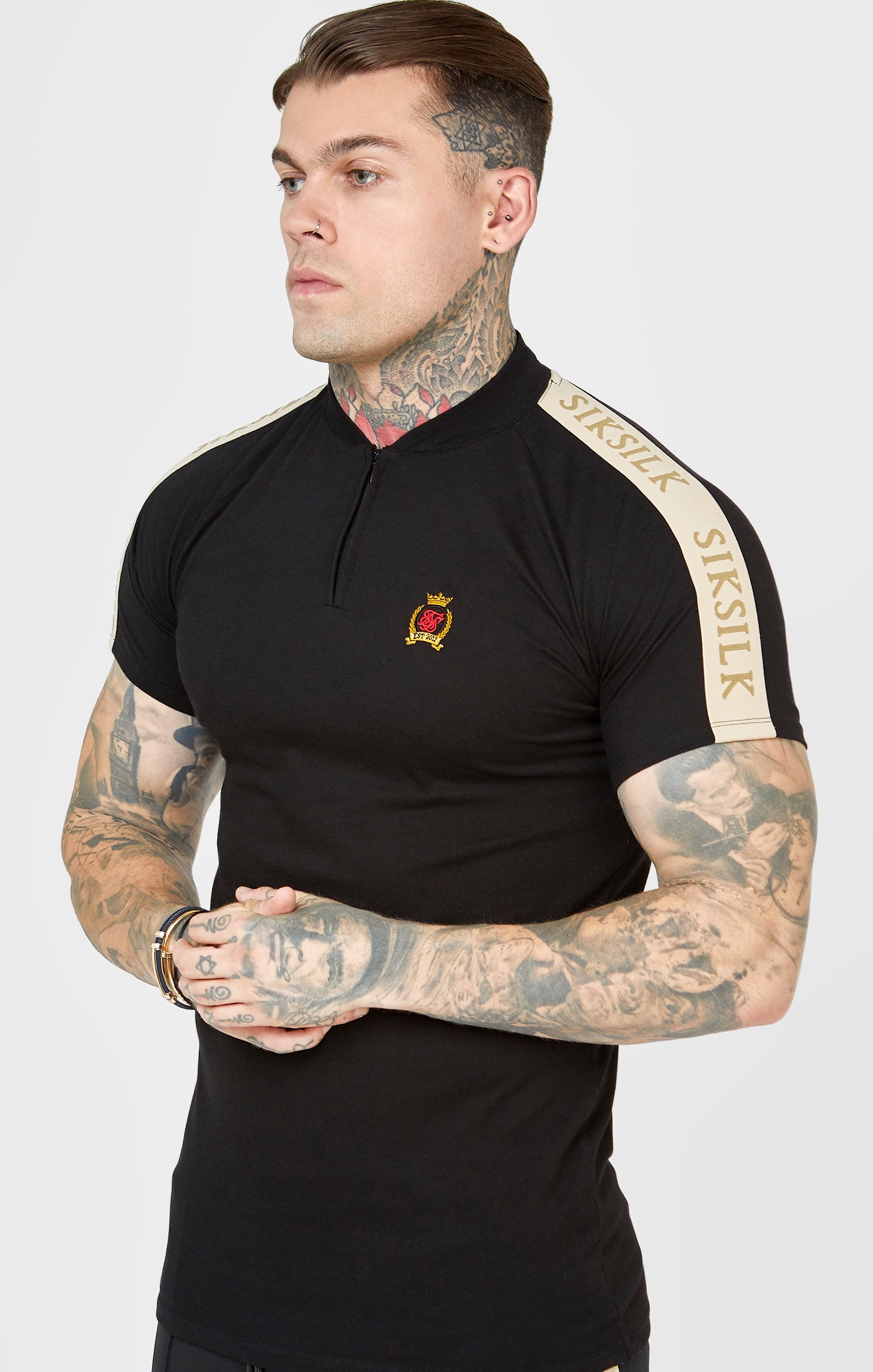 Load image into Gallery viewer, Black Crest Short Sleeve Polo