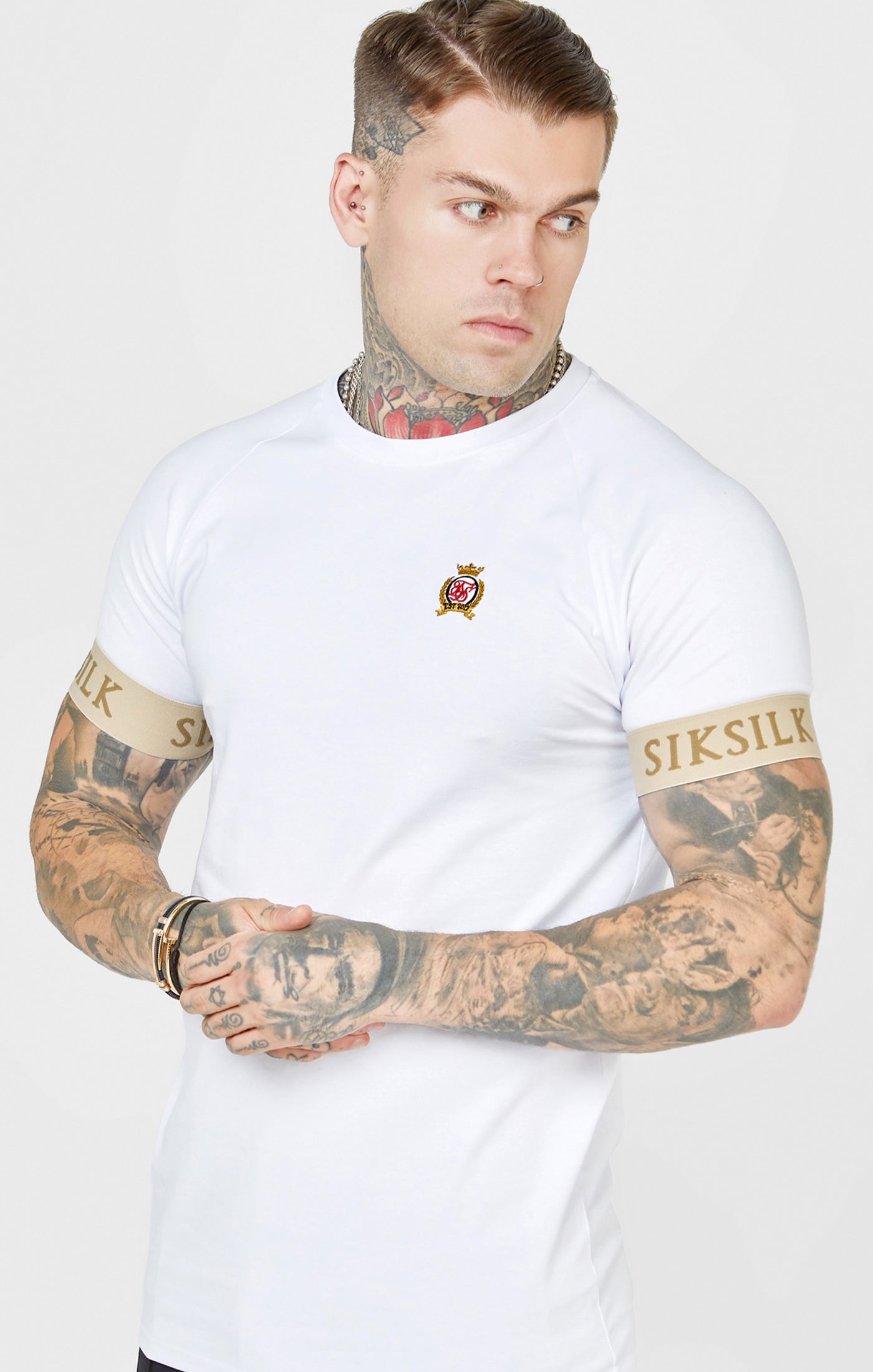 Load image into Gallery viewer, White Crest Elasticated Cuff T-Shirt
