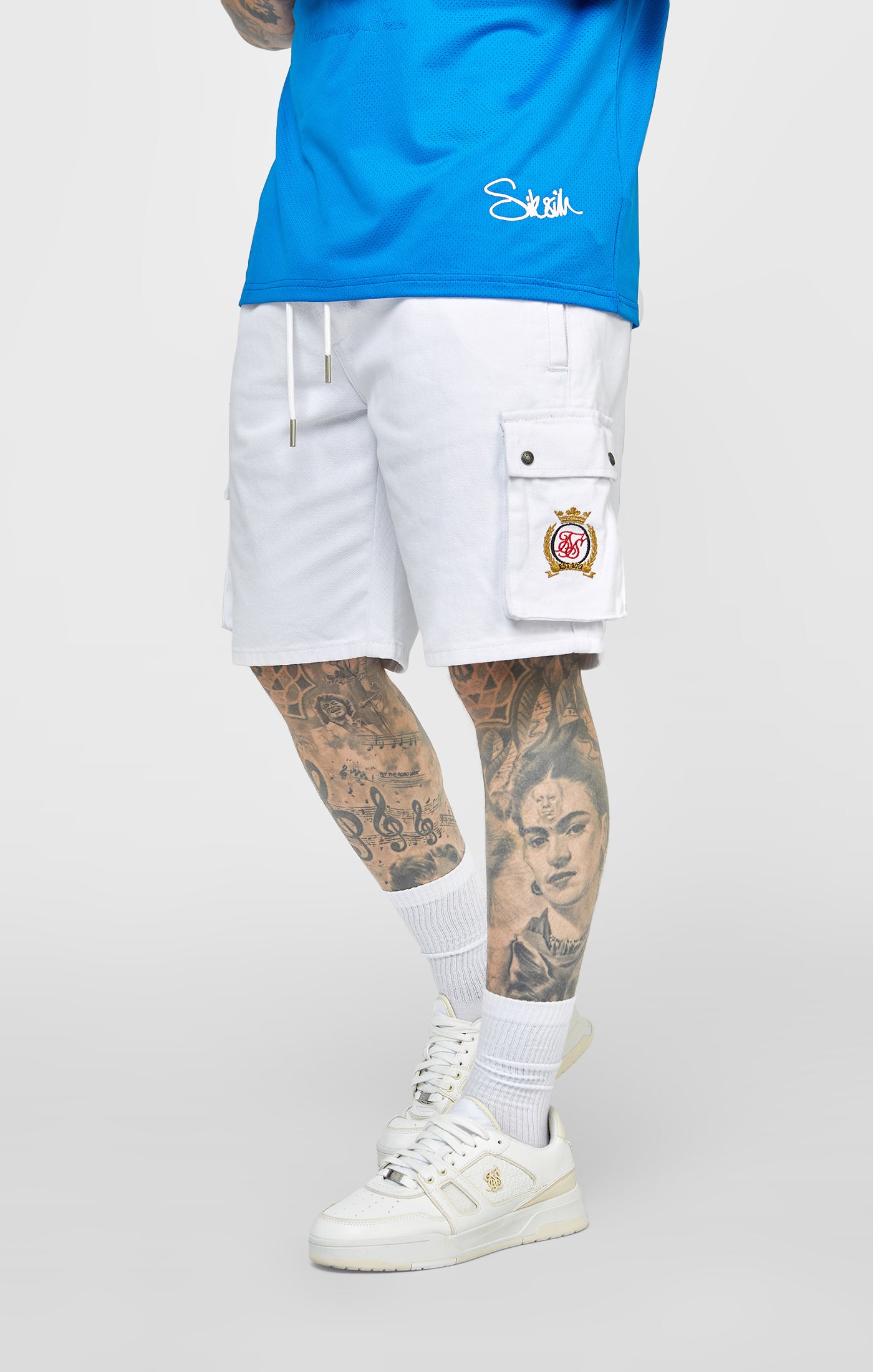 Load image into Gallery viewer, White Elasticated Denim Cargo Short