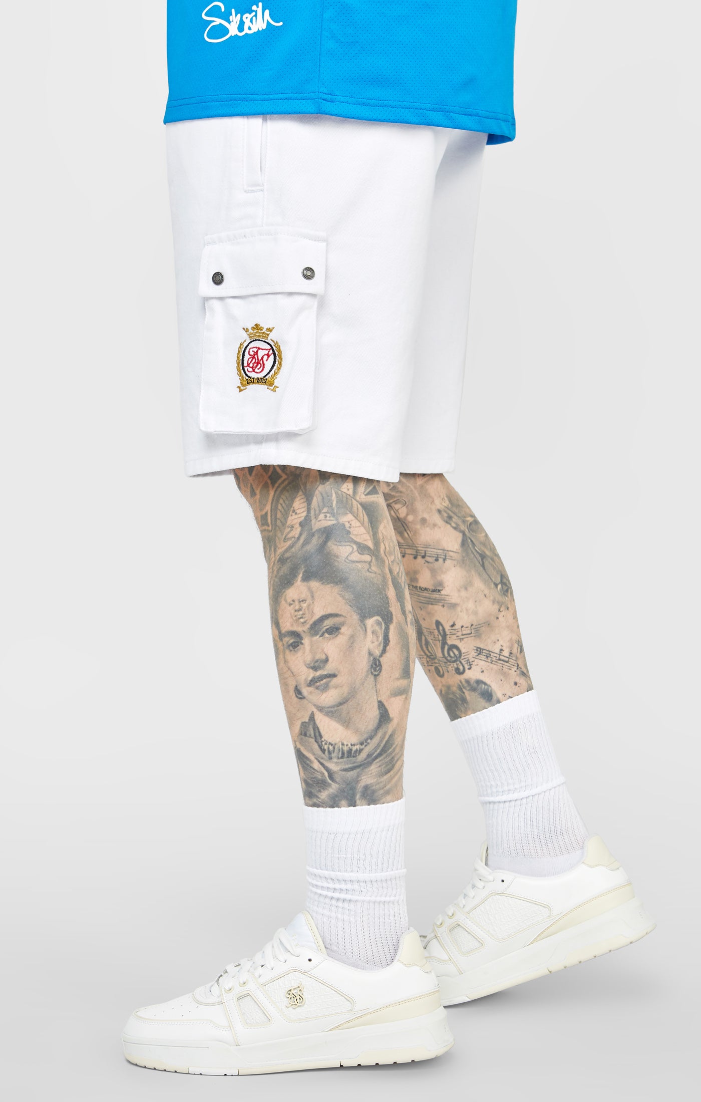 Load image into Gallery viewer, White Elasticated Denim Cargo Short (1)