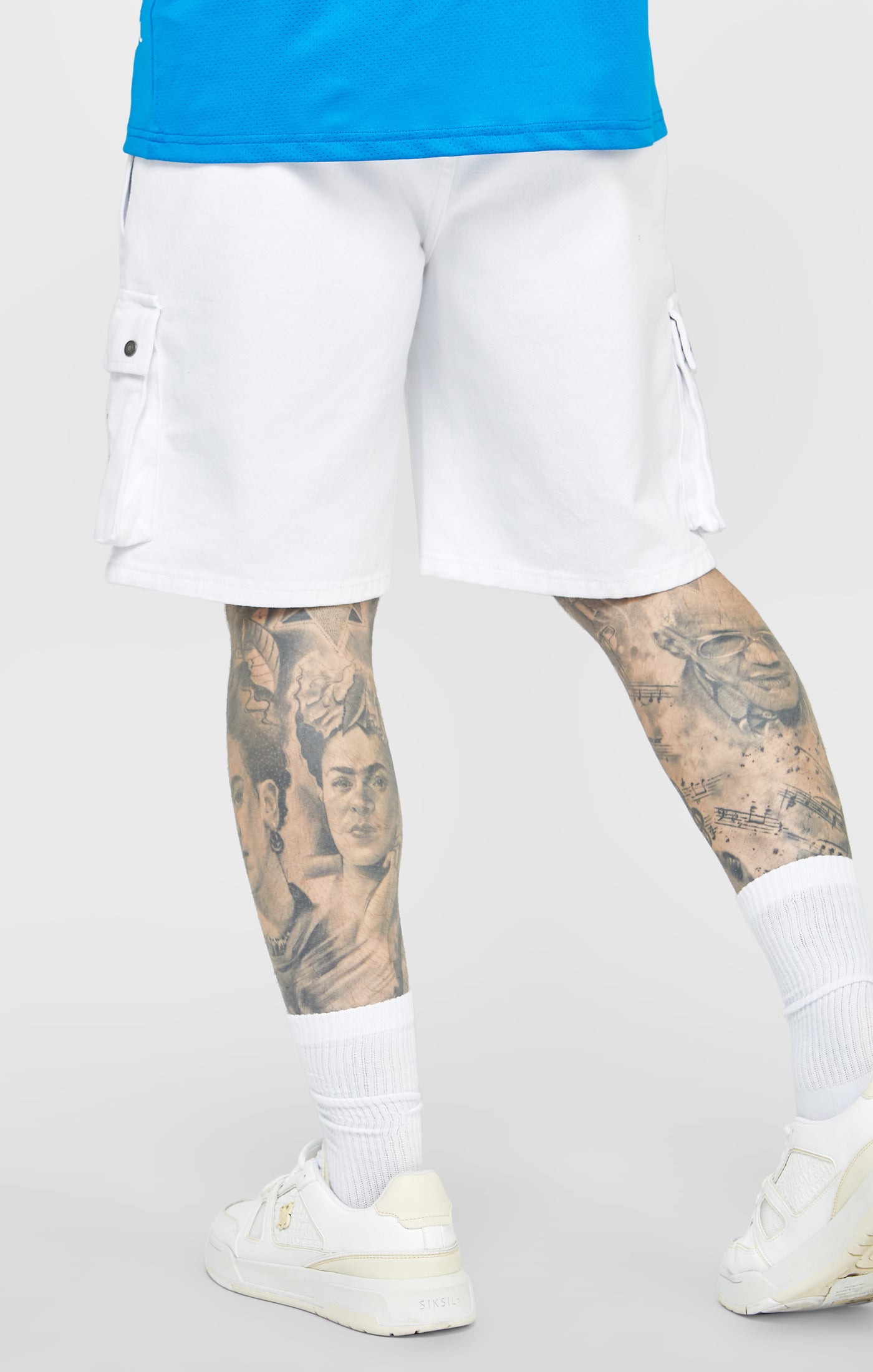 Load image into Gallery viewer, White Elasticated Denim Cargo Short (3)