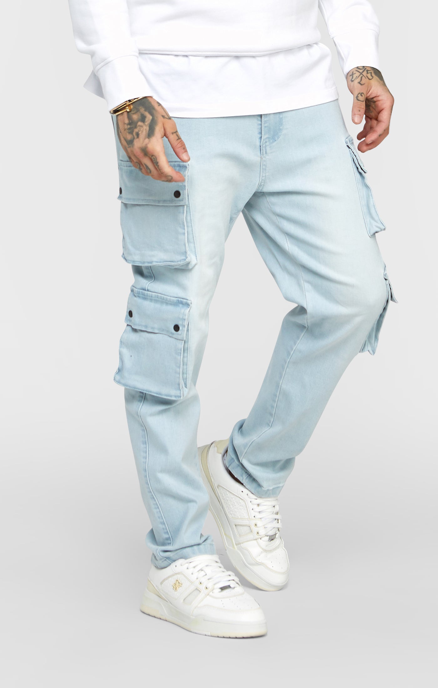 Load image into Gallery viewer, Blue Loose Fit Denim Cargo Pant