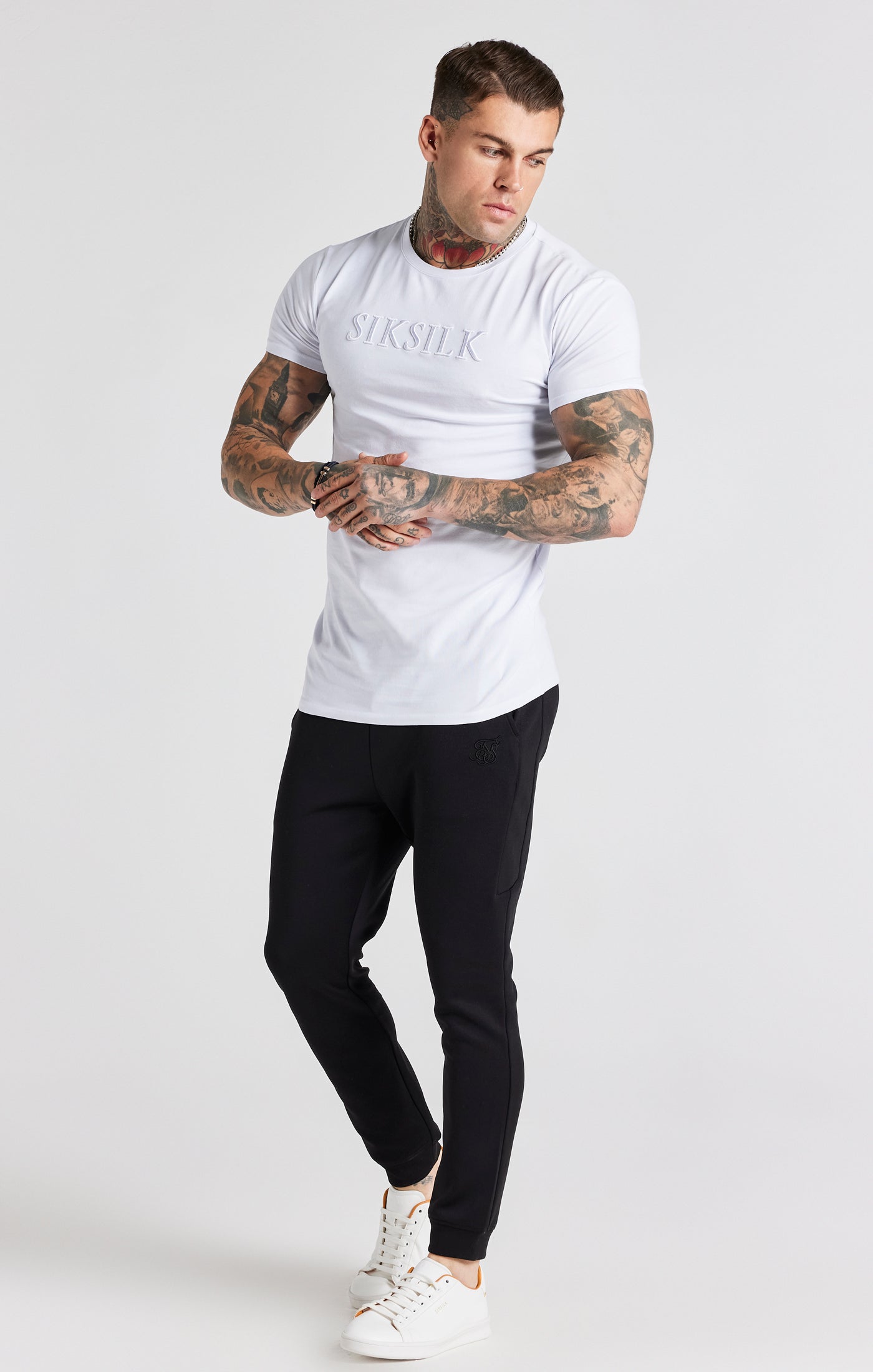 Load image into Gallery viewer, White Embroidered Muscle Fit T-Shirt (2)
