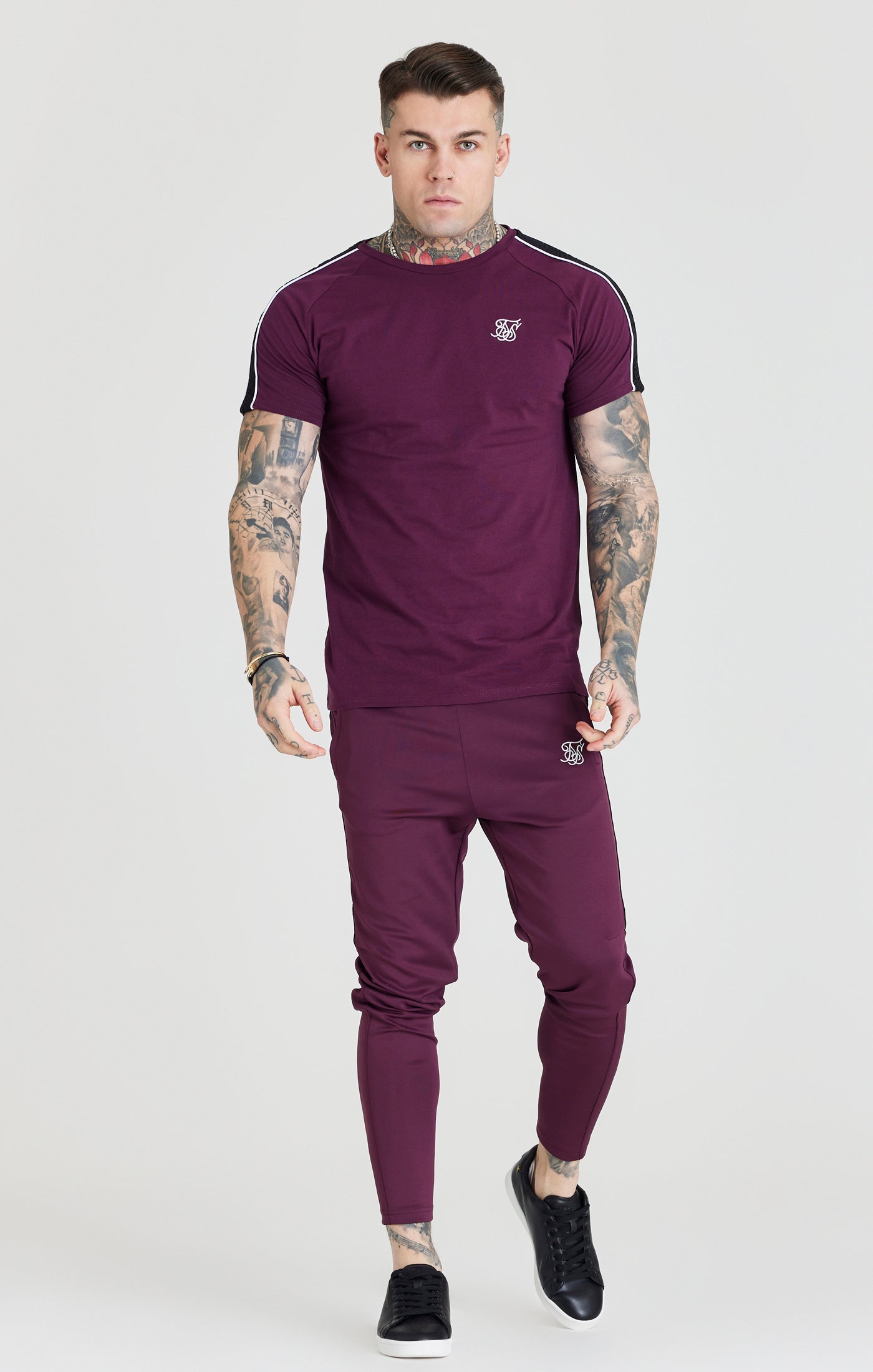 Load image into Gallery viewer, SikSilk Taped Square Hem Tee - Burgundy &amp; Black (2)