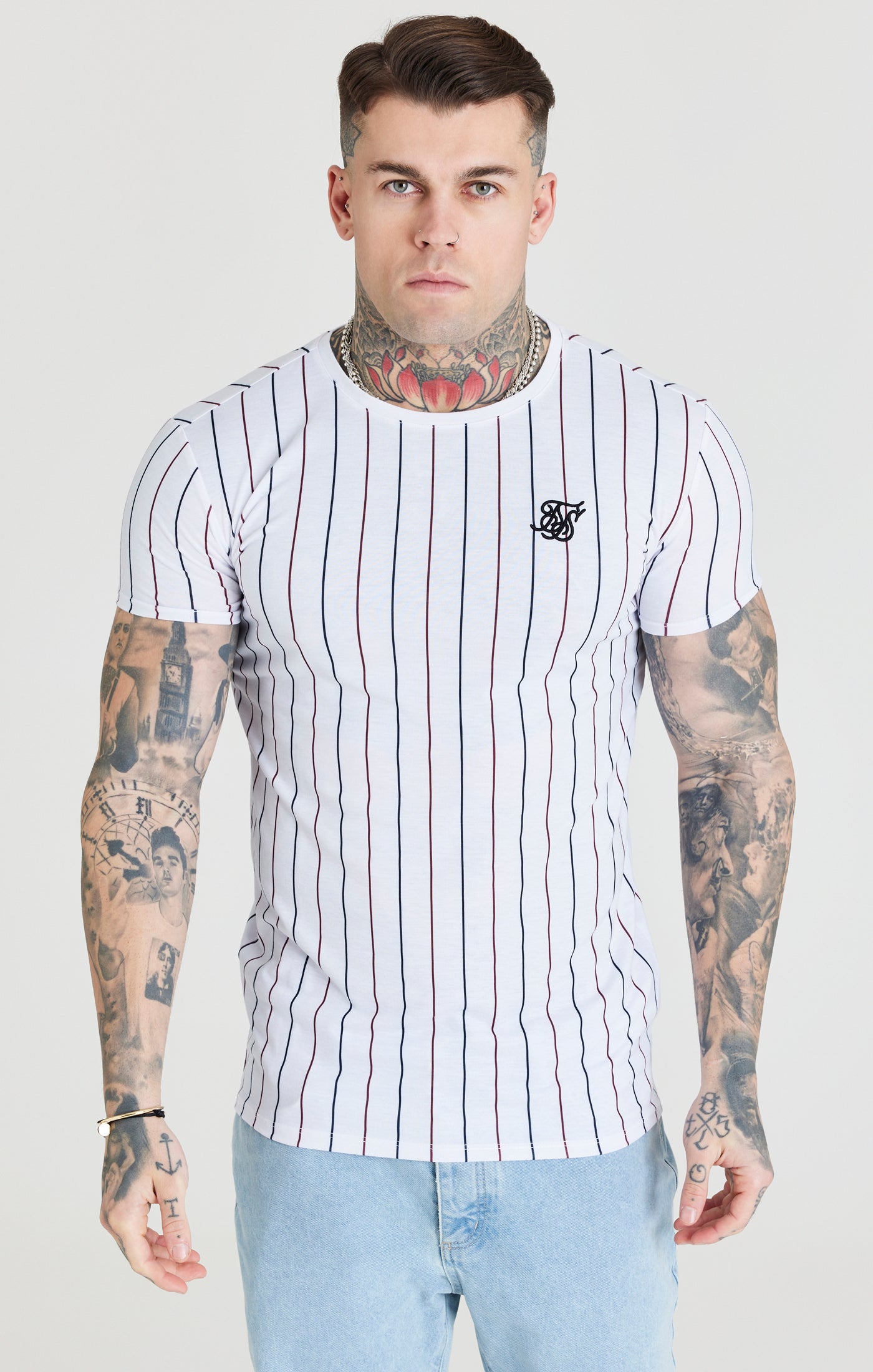 Load image into Gallery viewer, SikSilk Stripe Tee - Red, Black &amp; White (1)
