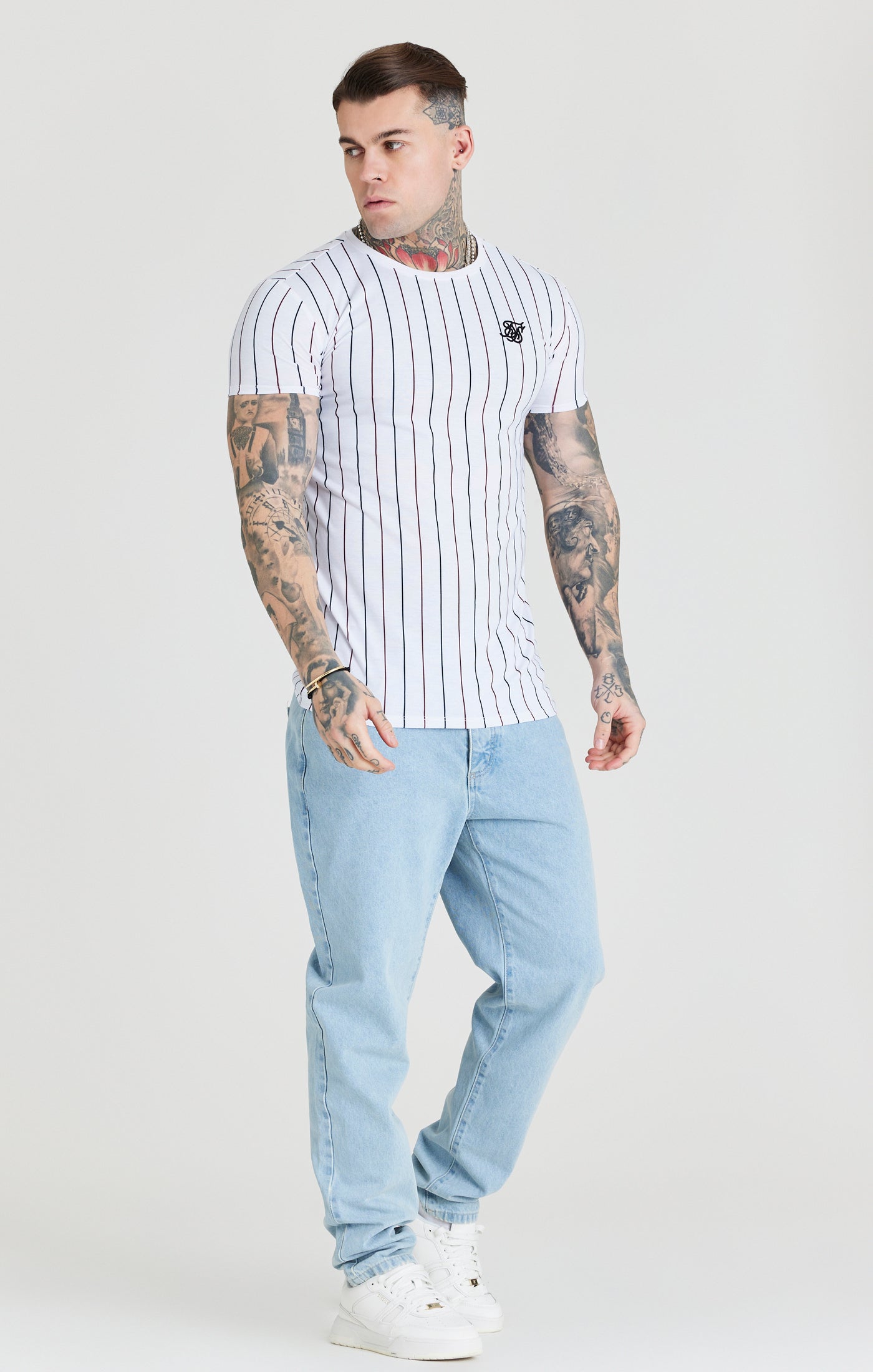 Load image into Gallery viewer, SikSilk Stripe Tee - Red, Black &amp; White (3)