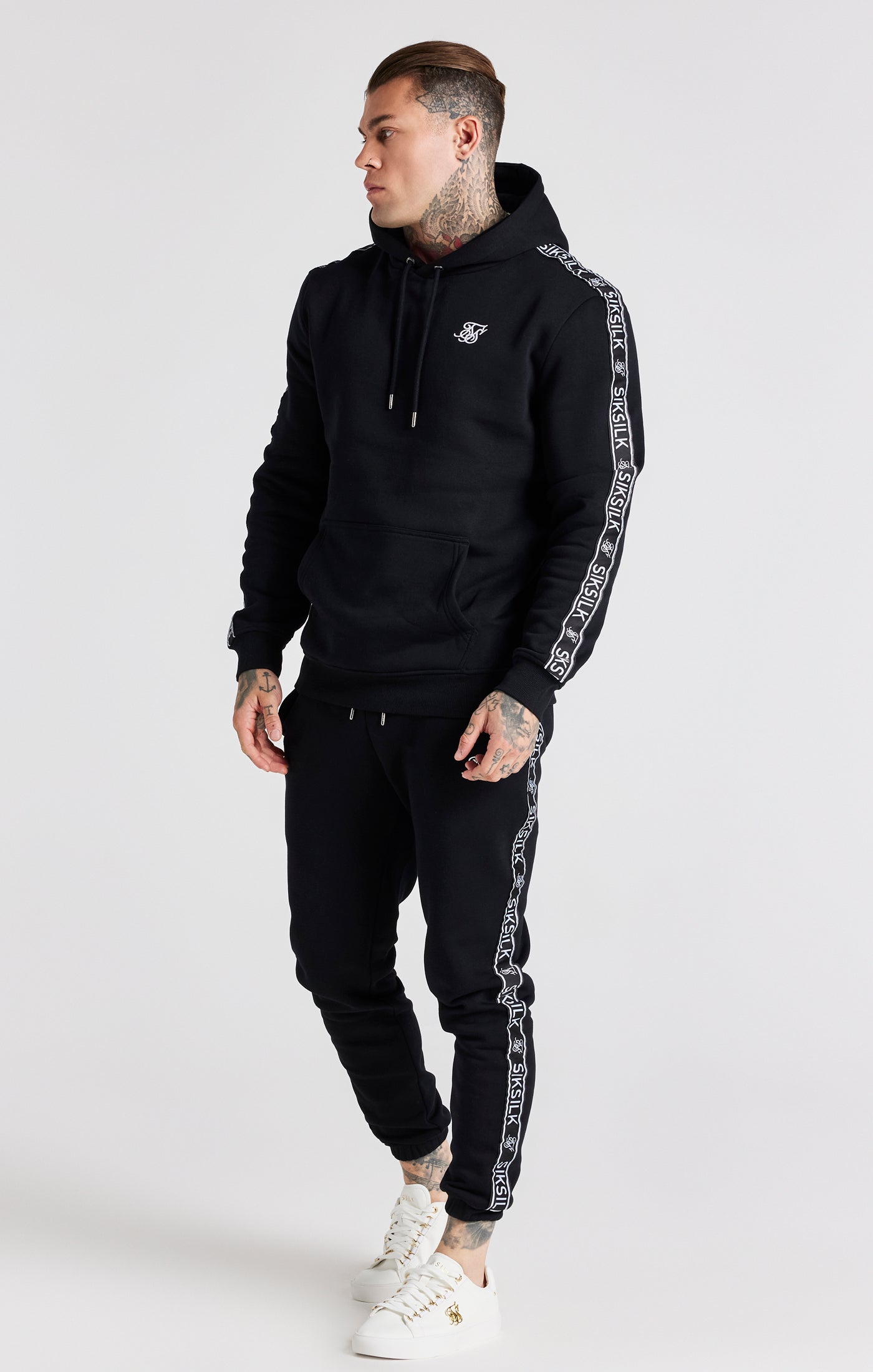 Load image into Gallery viewer, Black Taped Hoodie And Pant Tracksuit Set (9)