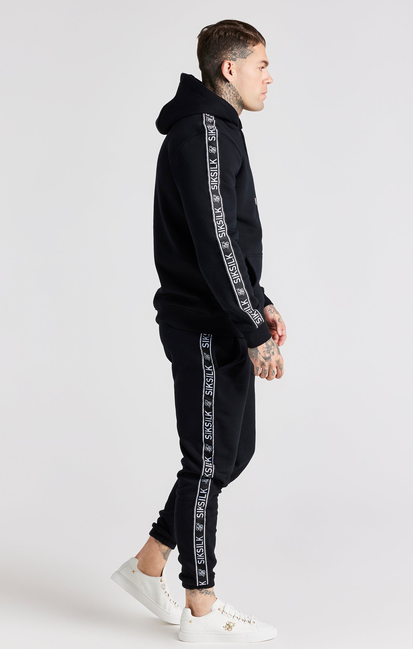 Load image into Gallery viewer, Black Taped Hoodie And Pant Tracksuit Set (5)