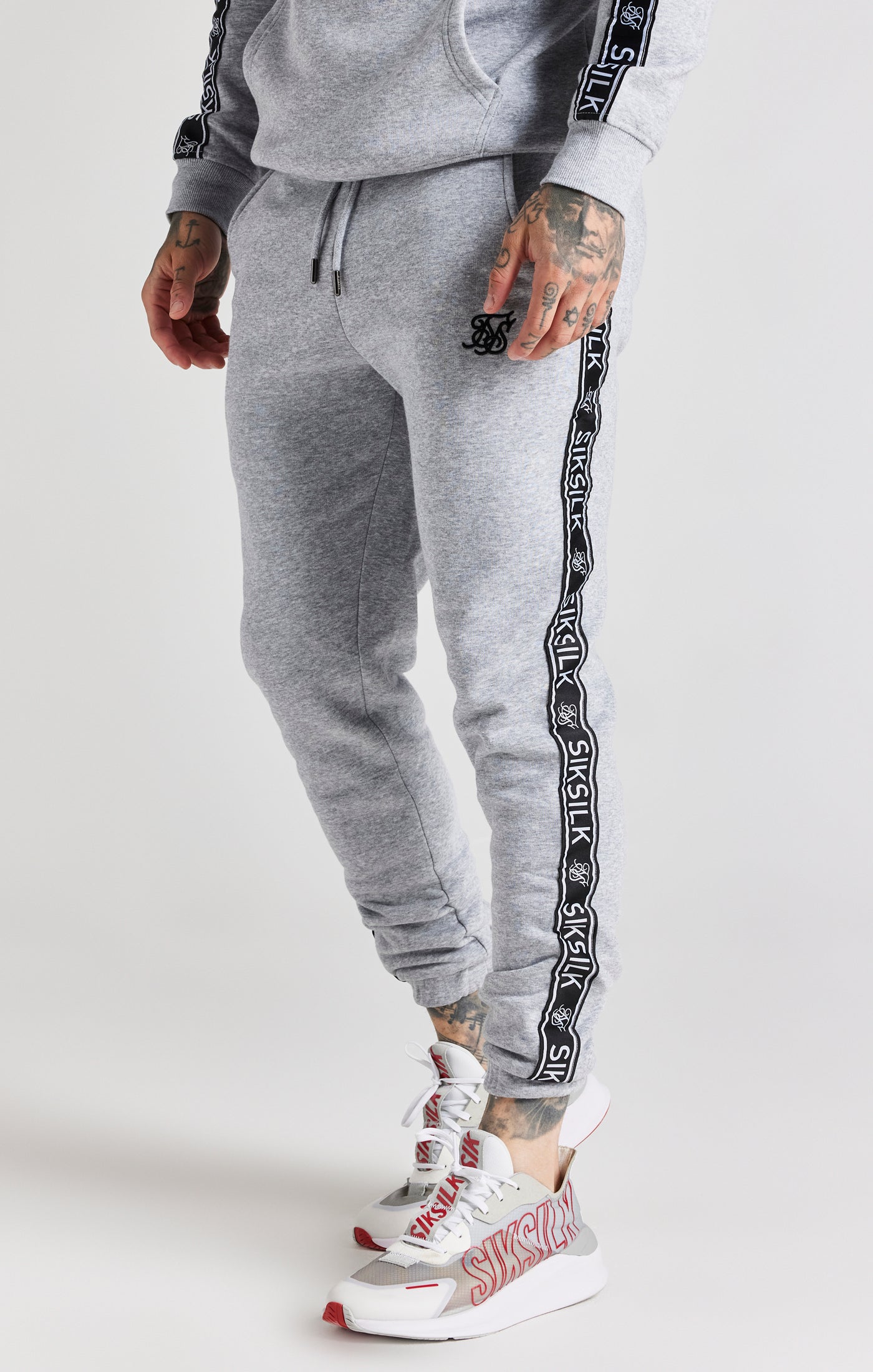 Load image into Gallery viewer, Grey Taped Hoodie And Pant Tracksuit Set (7)