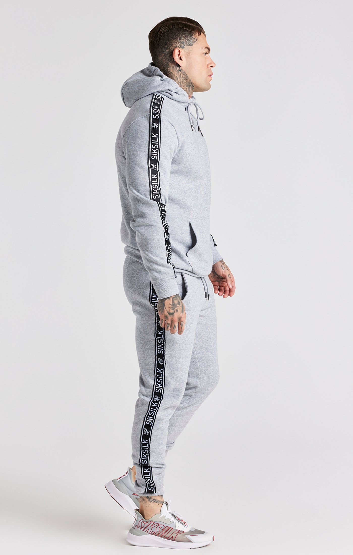 Load image into Gallery viewer, Grey Taped Hoodie And Pant Tracksuit Set (9)