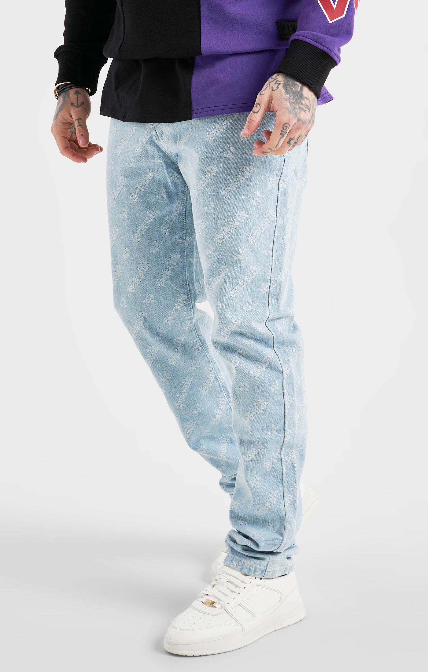 Load image into Gallery viewer, Messi x SikSilk Blue Jacquard Straight Cut Jean