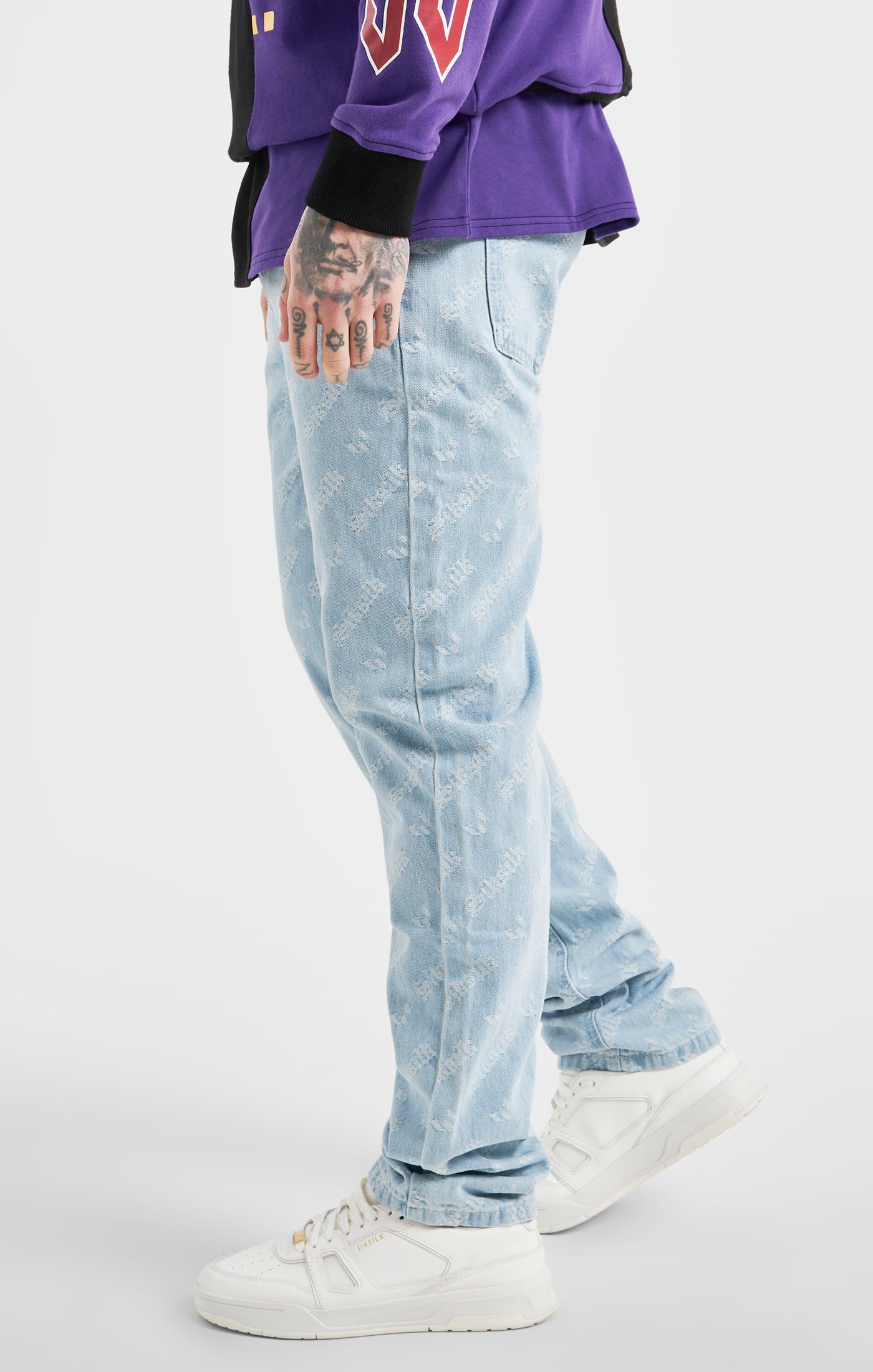 Load image into Gallery viewer, Messi x SikSilk Blue Jacquard Straight Cut Jean (1)