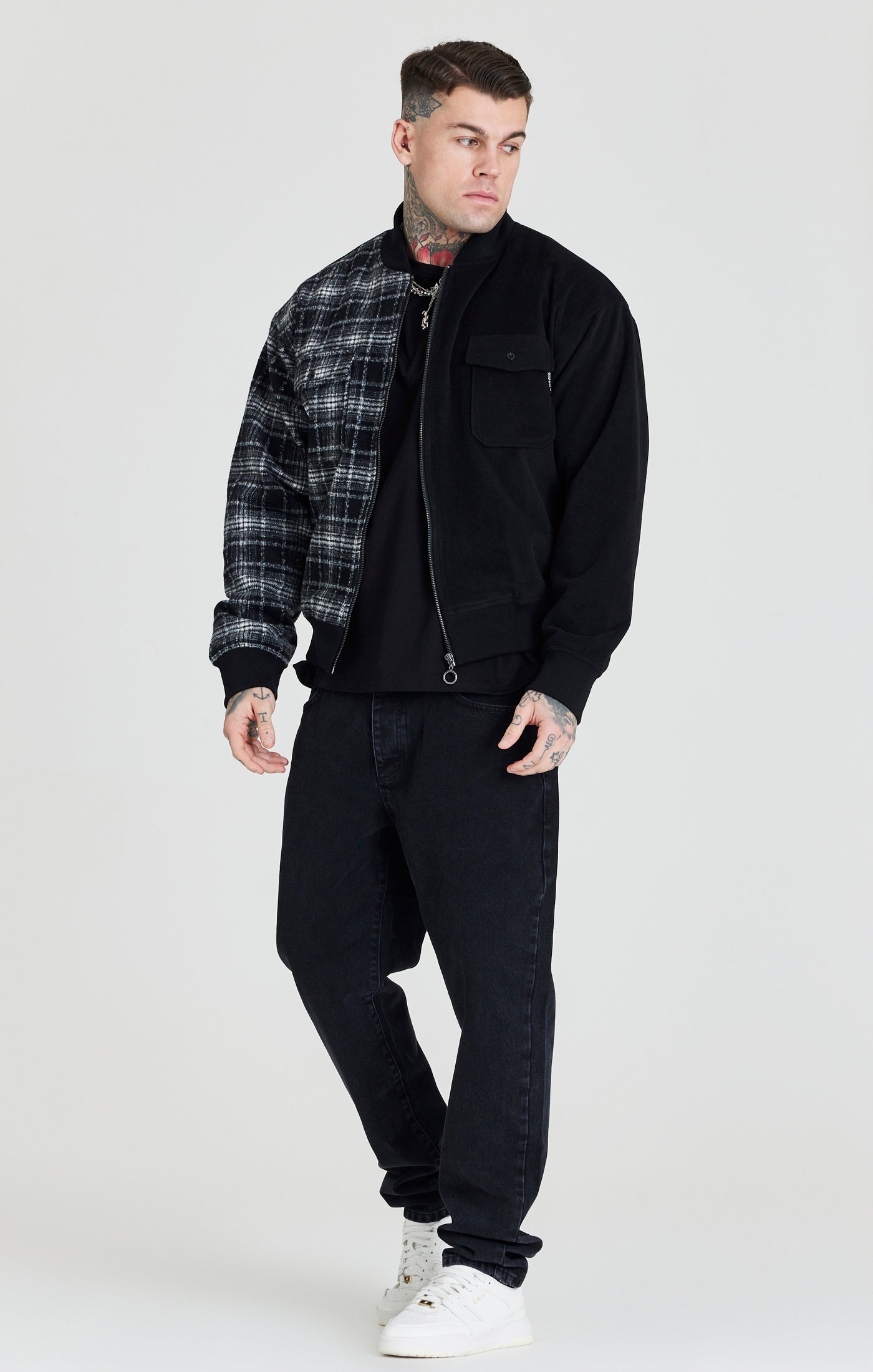 Load image into Gallery viewer, Black Half And Half Bomber Jacket (2)