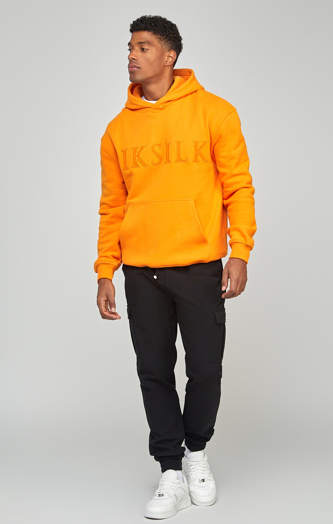 Load image into Gallery viewer, Orange Applique Logo Relaxed Fit Overhead Hoodie (1)