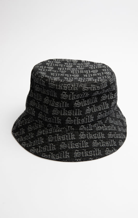 Black Jacquard Denim Bucket Hat