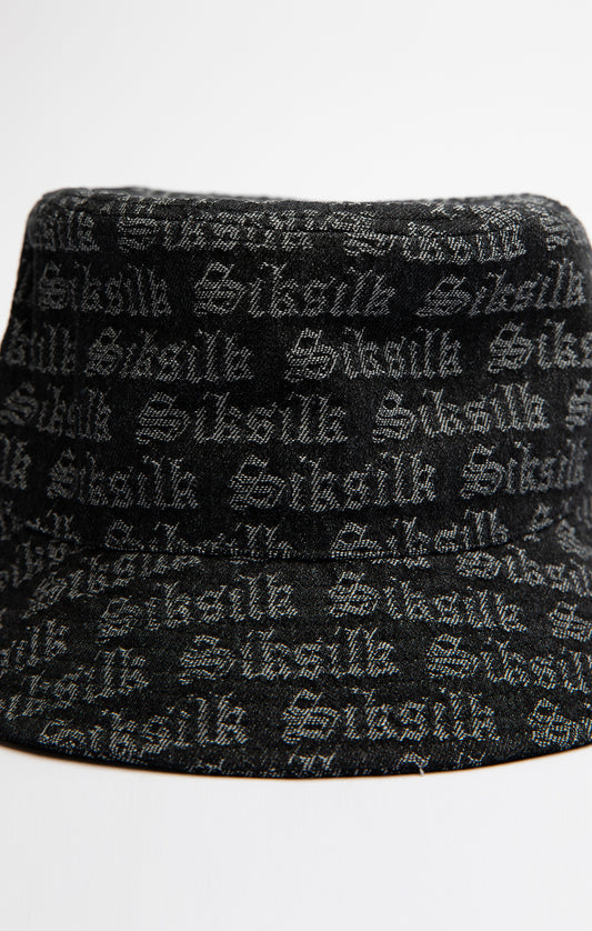 Black Jacquard Denim Bucket Hat