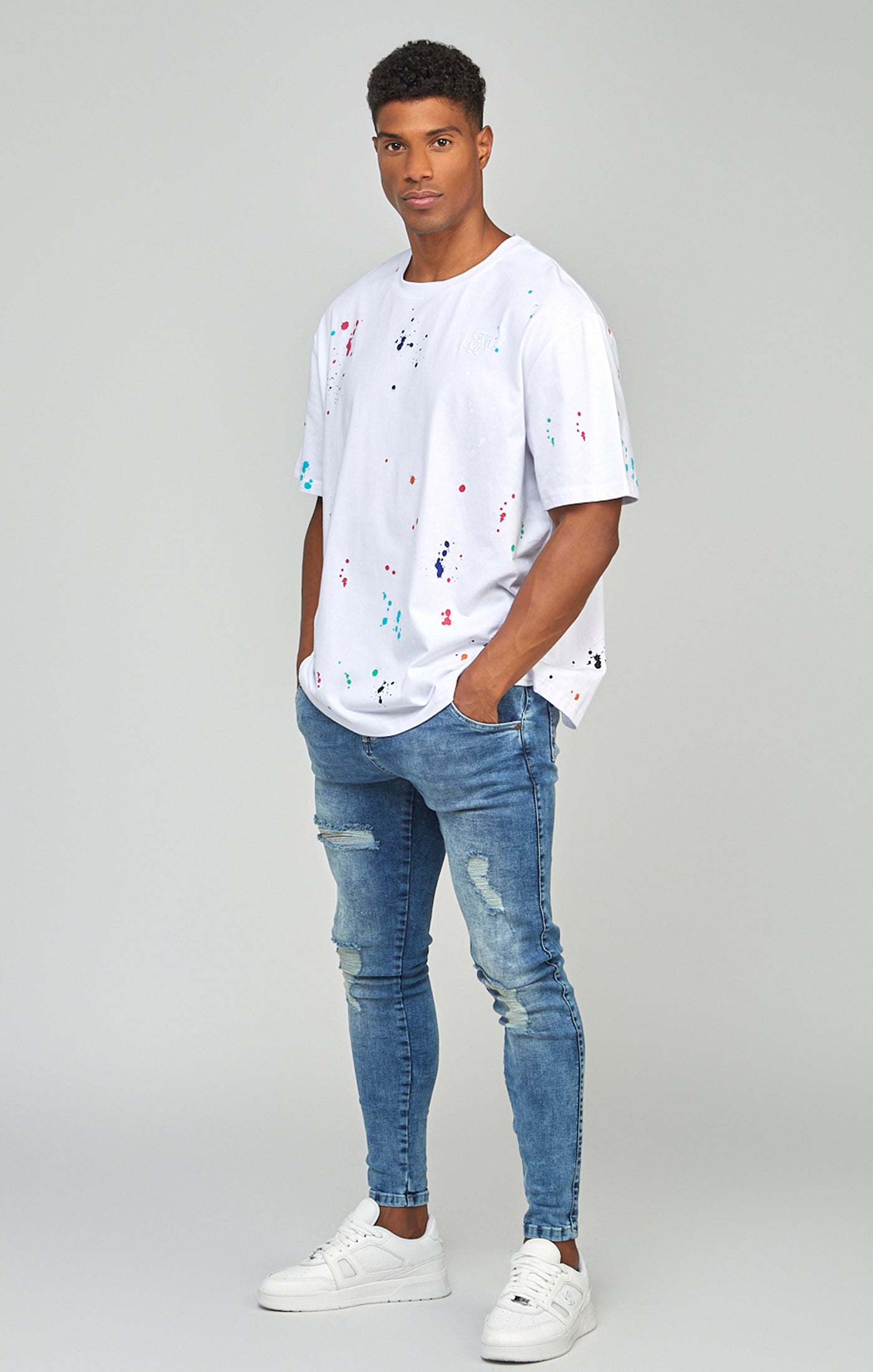 Load image into Gallery viewer, White Paint Splatter Oversized T-Shirt (2)