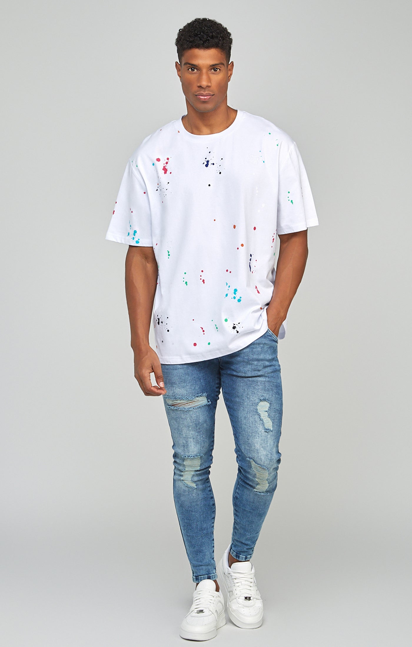 Load image into Gallery viewer, White Paint Splatter Oversized T-Shirt (5)