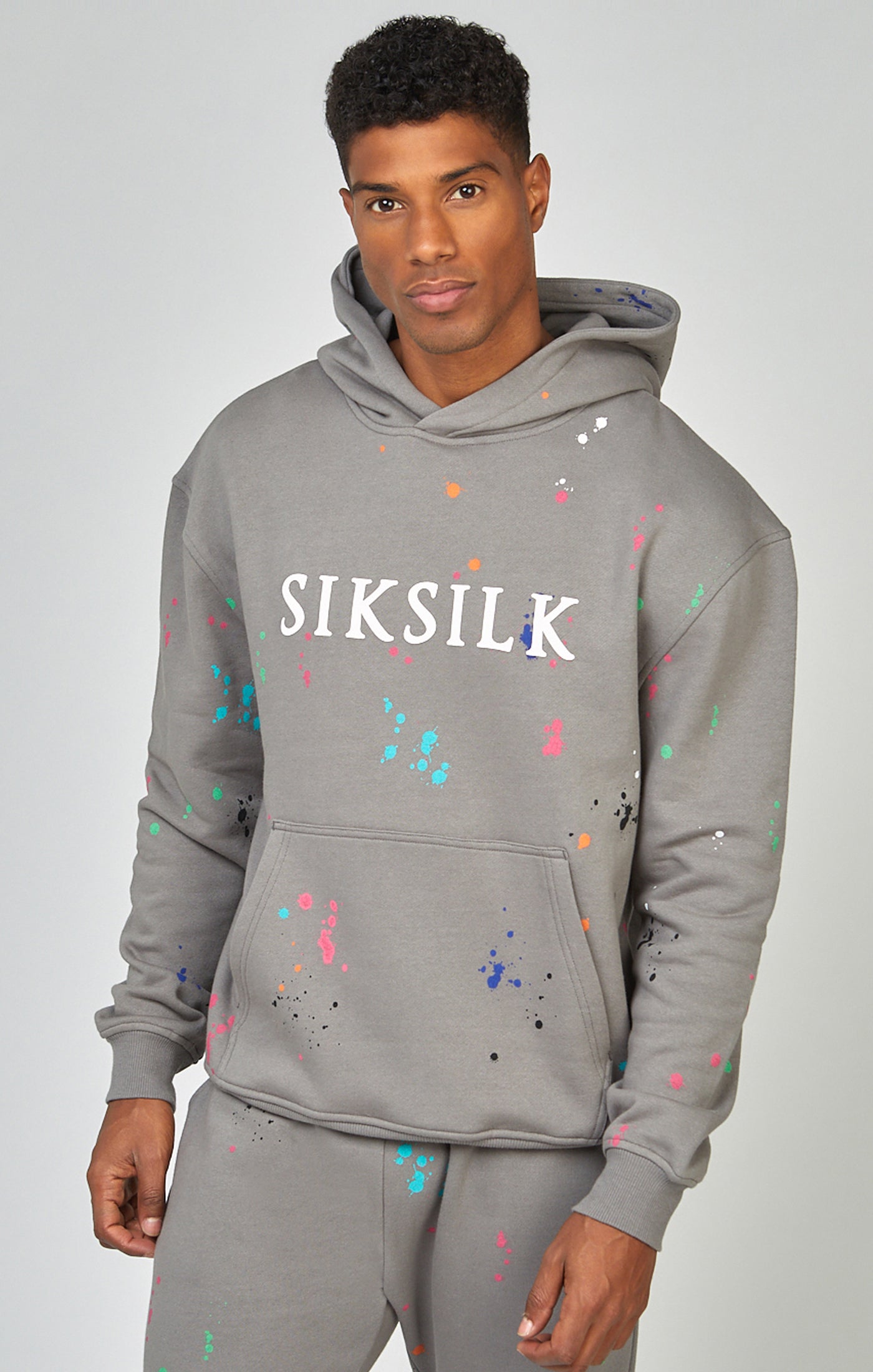 Load image into Gallery viewer, Grey Paint Splatter Relaxed Fit Overhead Hoodie