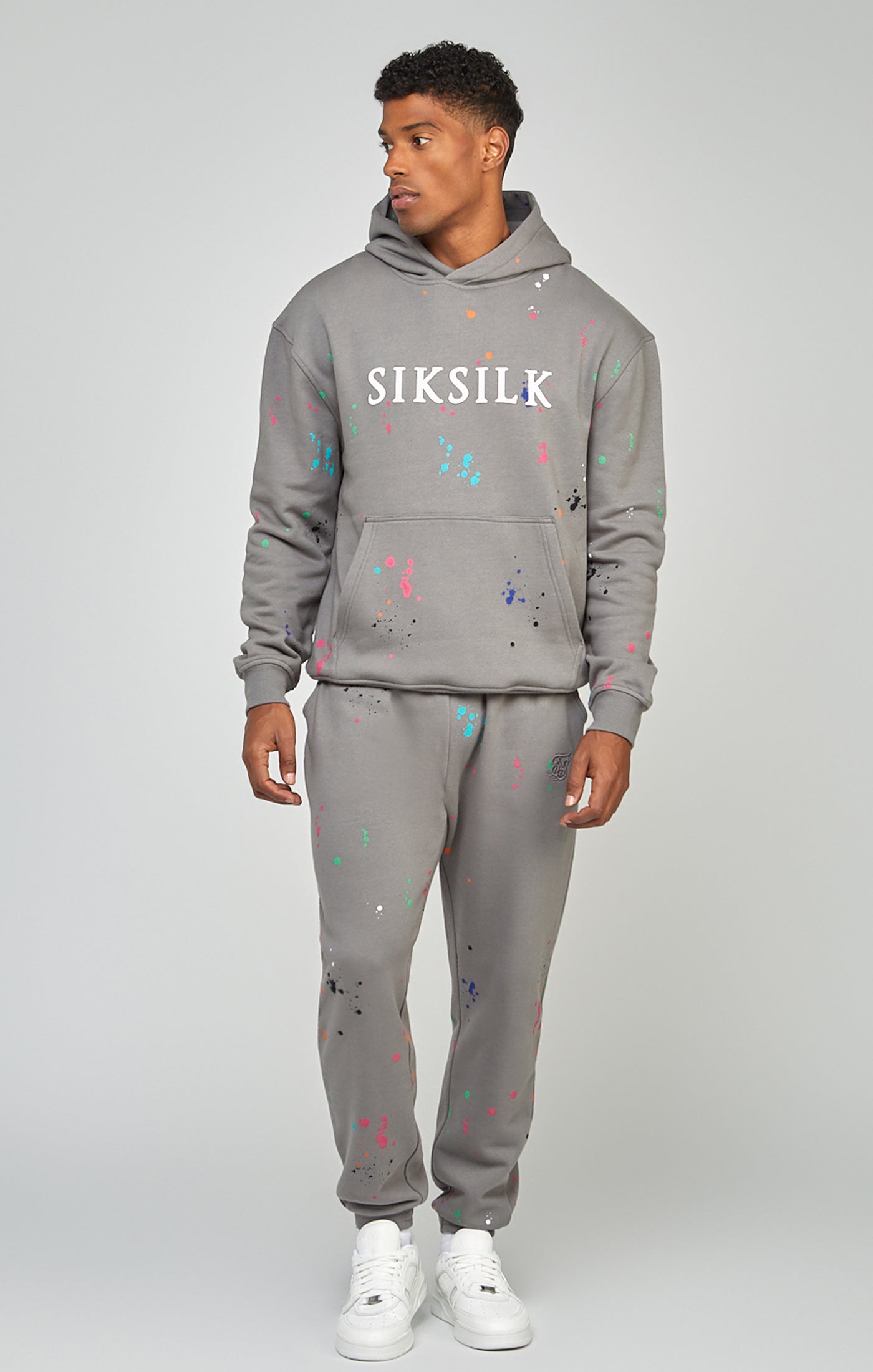 Load image into Gallery viewer, Grey Paint Splatter Relaxed Fit Overhead Hoodie (1)