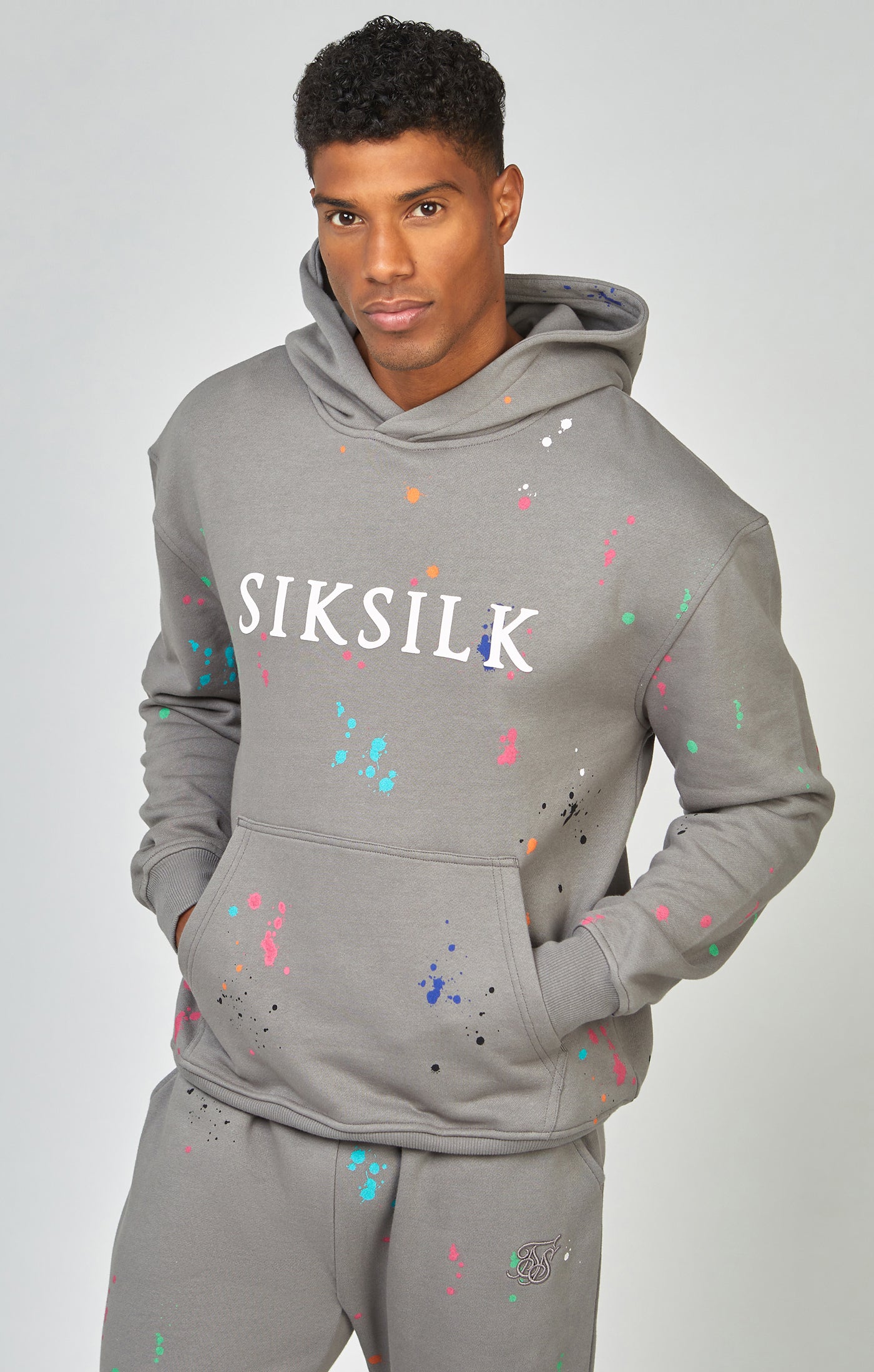 Load image into Gallery viewer, Grey Paint Splatter Relaxed Fit Overhead Hoodie (3)