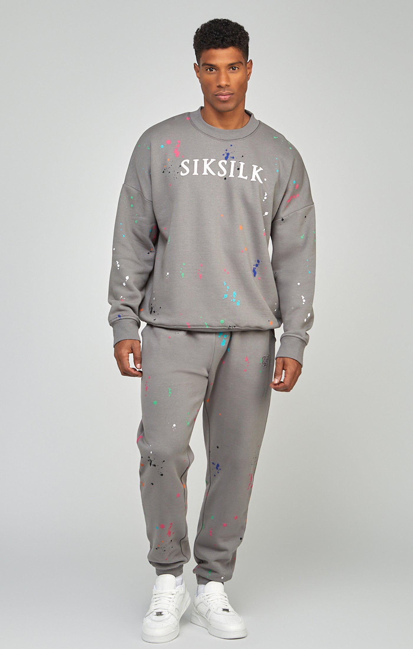 Load image into Gallery viewer, Grey Paint Splatter Cuffed Joggers (1)