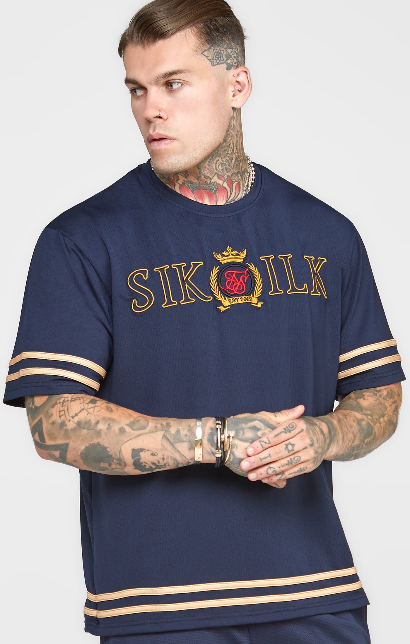 Load image into Gallery viewer, Navy Embroidery Relaxed Fit T-Shirt