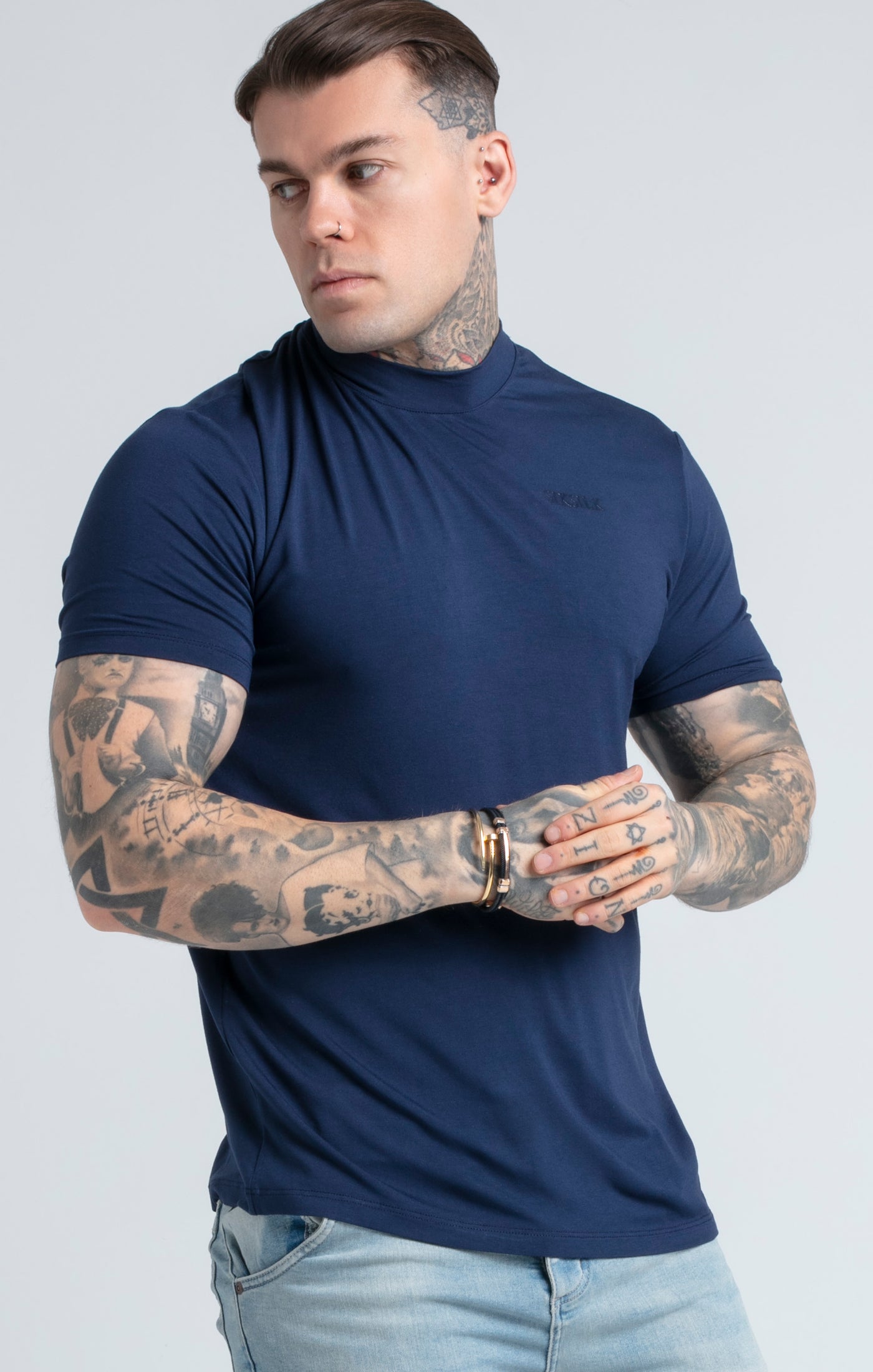 Load image into Gallery viewer, Navy High Neck T-Shirt