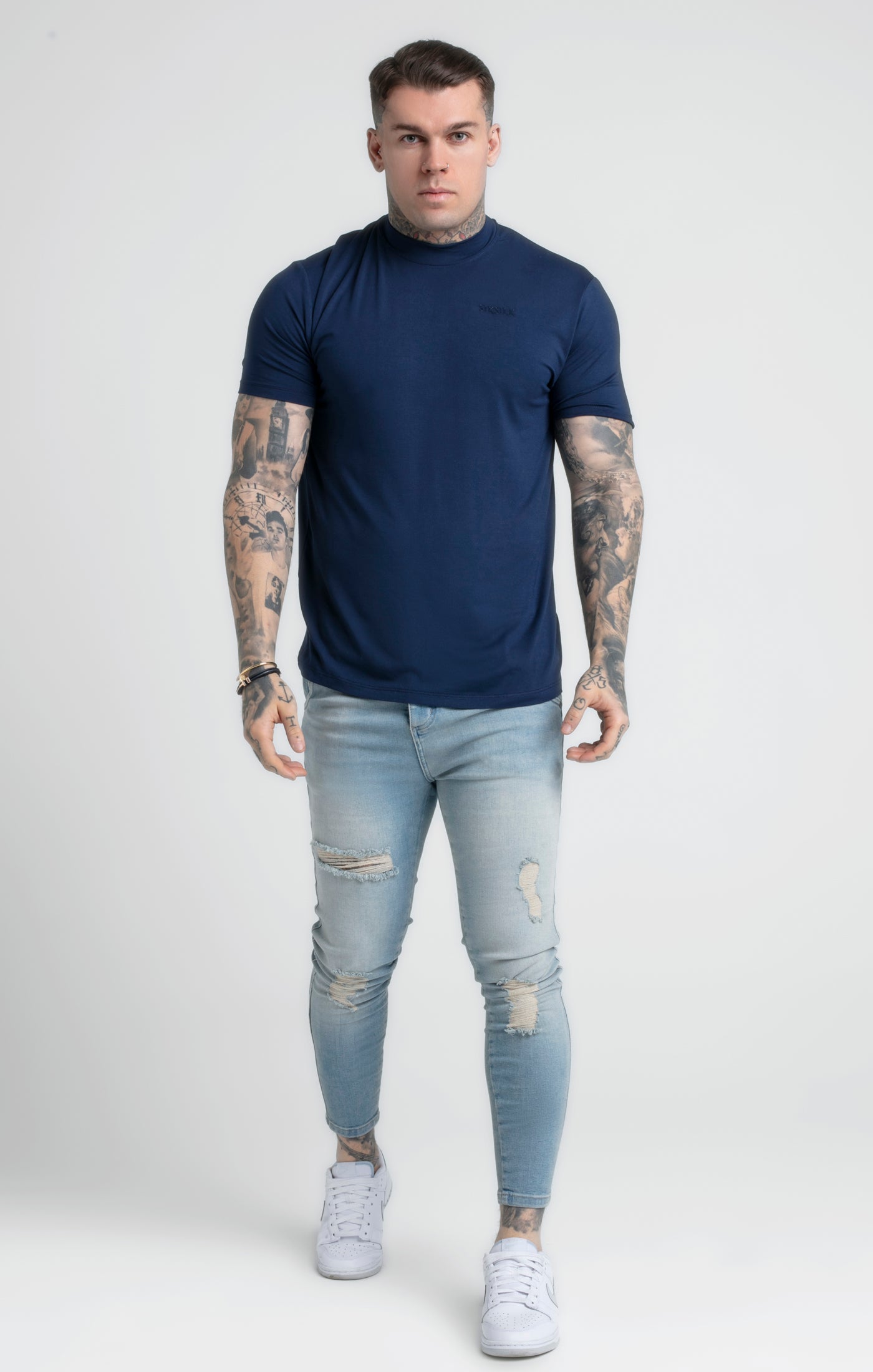 Load image into Gallery viewer, Navy High Neck T-Shirt (3)
