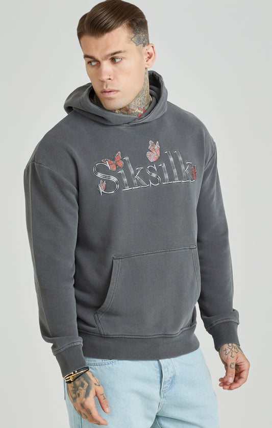 Grey Washed Butterfly Oversized Overhead Hoodie