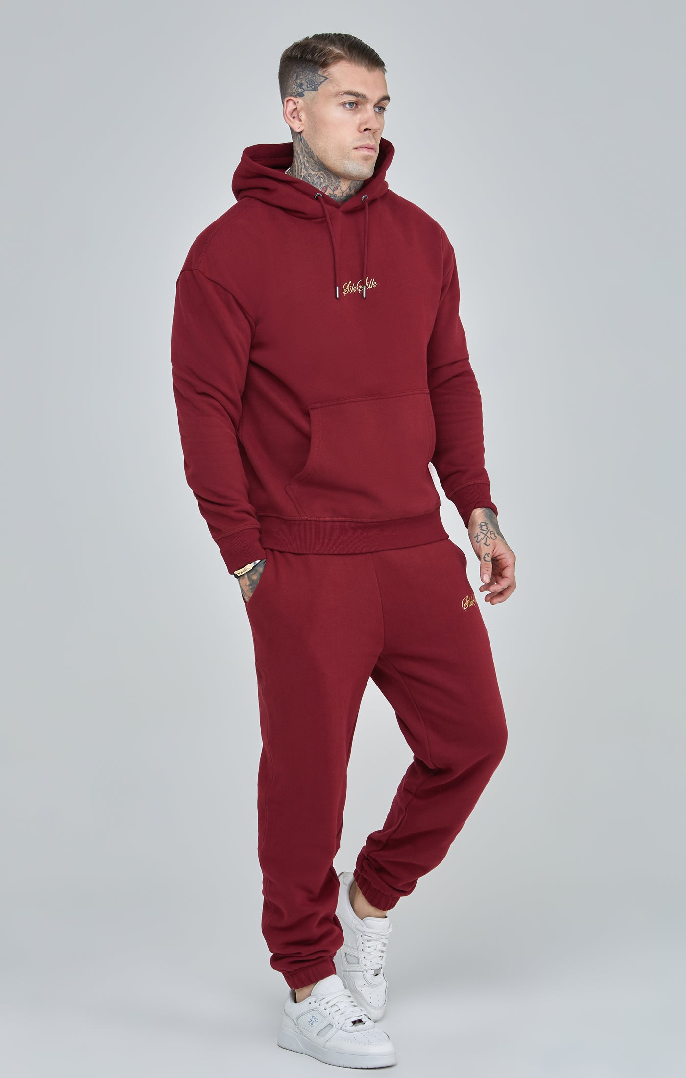 Load image into Gallery viewer, Burgundy Script Logo Relaxed Fit Joggers (1)