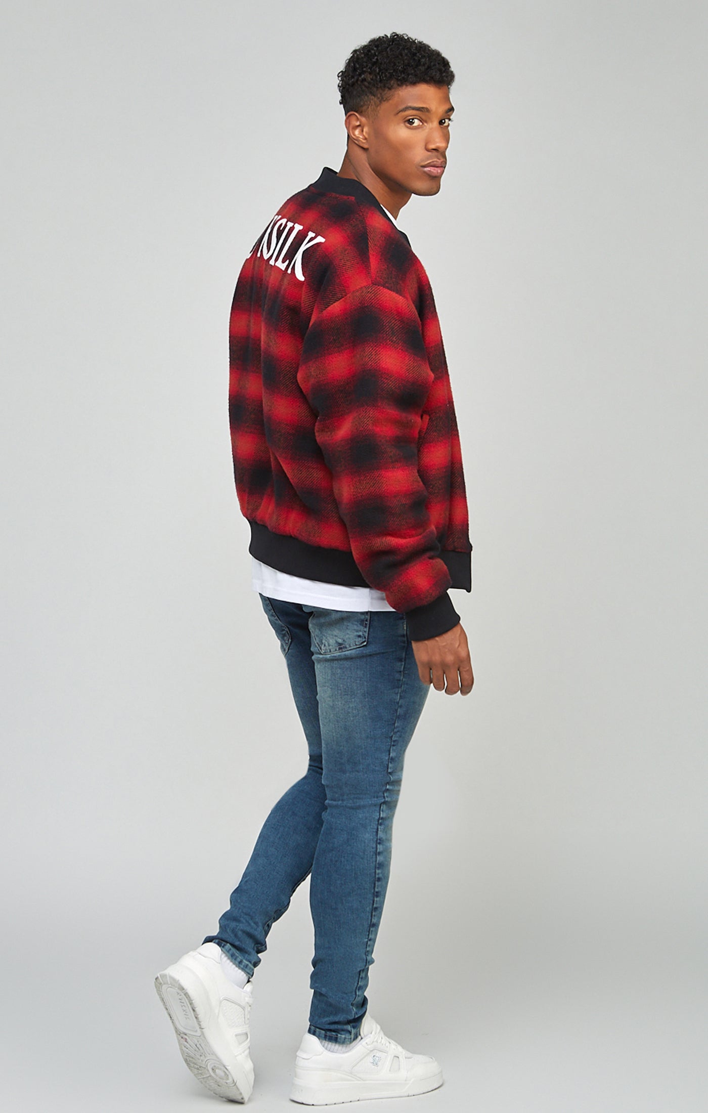 Load image into Gallery viewer, Red Branded Check Bomber Jacket (3)