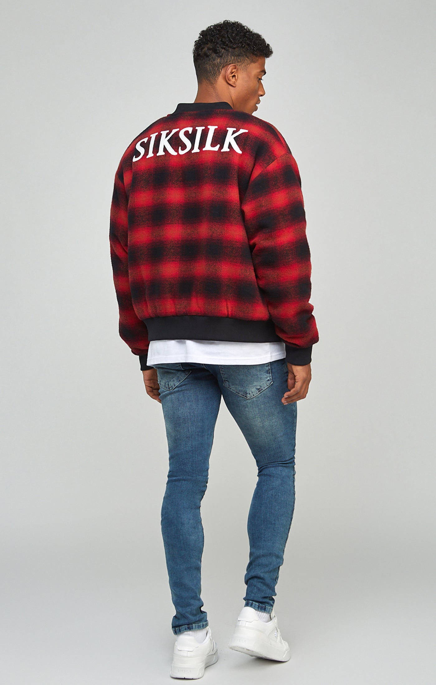 Load image into Gallery viewer, Red Branded Check Bomber Jacket (4)