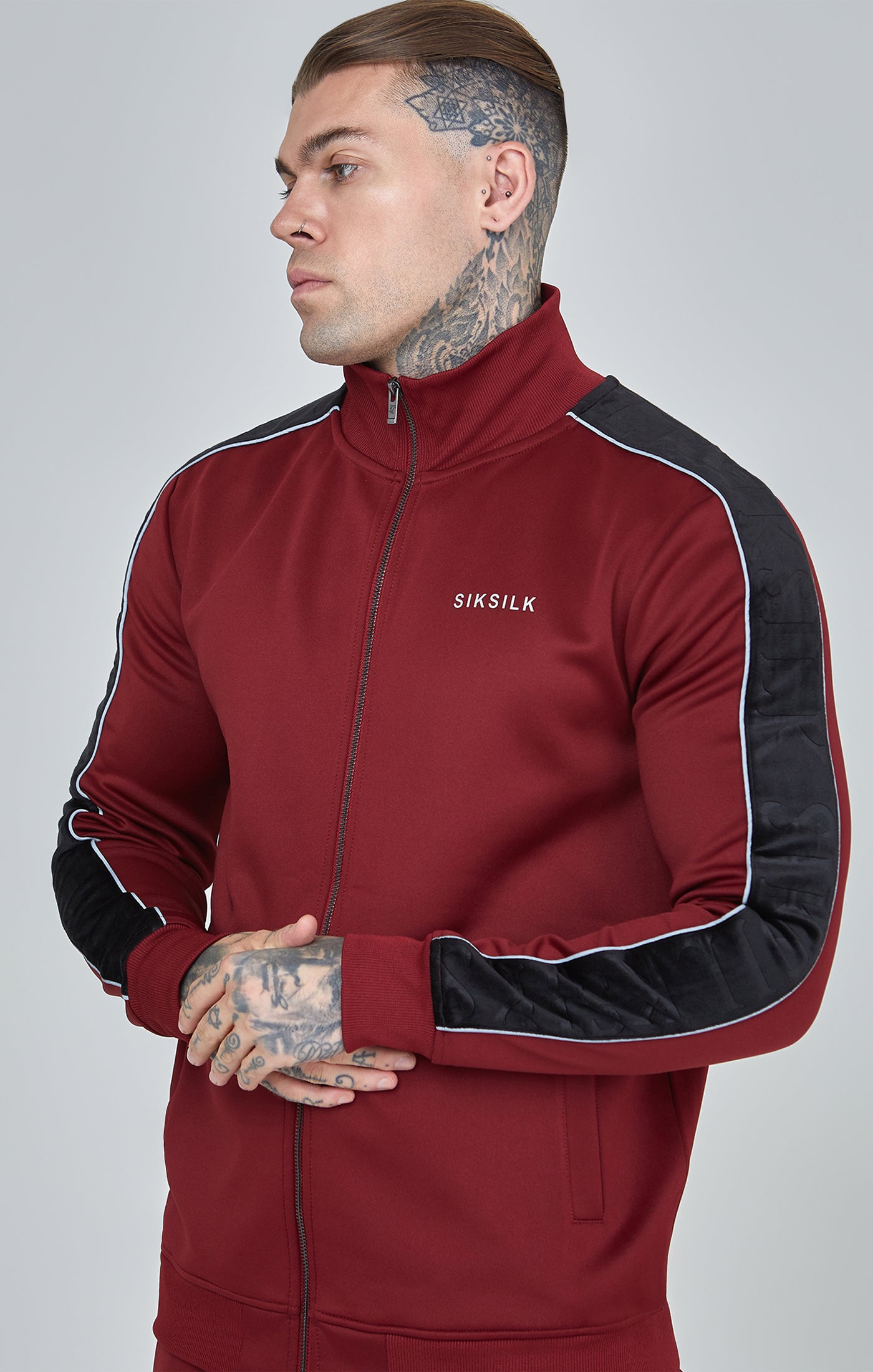 Load image into Gallery viewer, Burgundy Velour Panelled Track Top