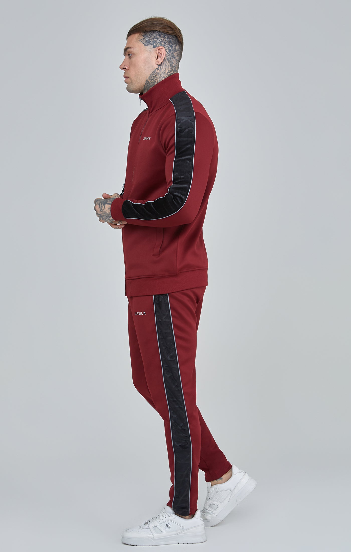 Load image into Gallery viewer, Burgundy Velour Panelled Track Top (3)