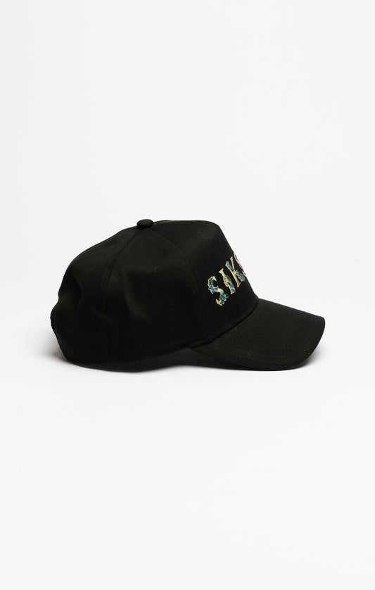 Black Floral Embroidery Trucker Cap