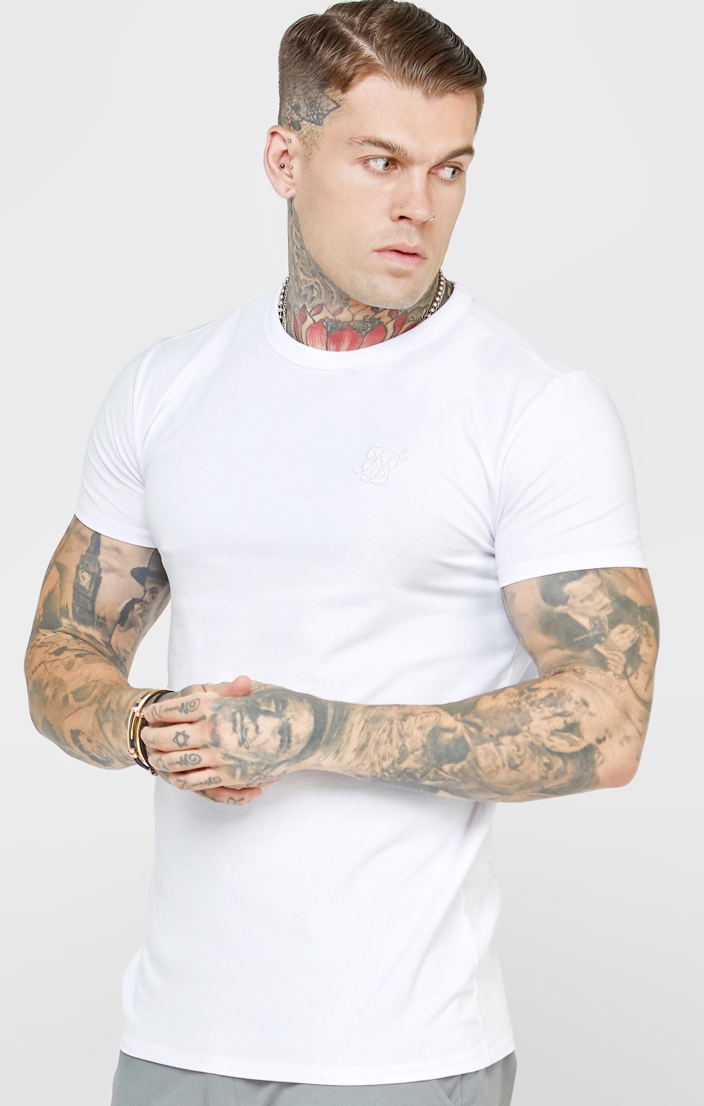 Load image into Gallery viewer, White Short Sleeve Muscle Fit T-Shirt