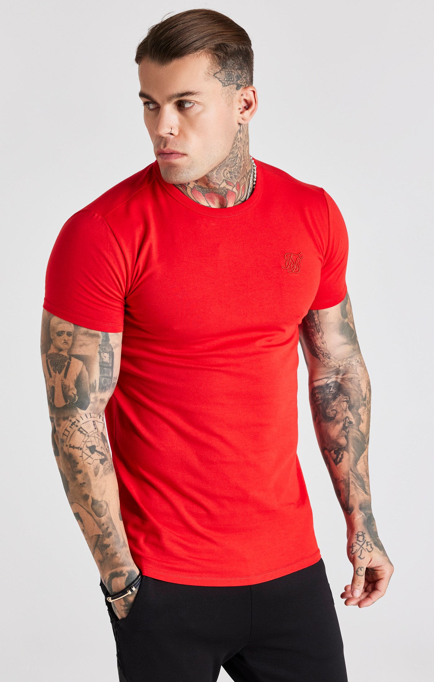 Load image into Gallery viewer, Red Short Sleeve Muscle Fit T-Shirt (4)