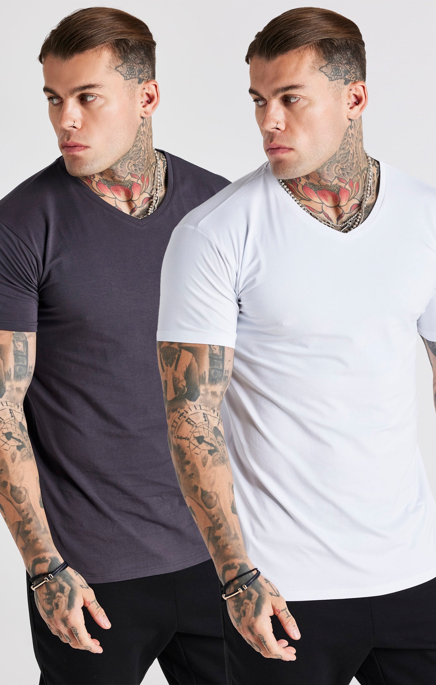 Load image into Gallery viewer, White And Grey Twin Pack V-Neck T-Shirt