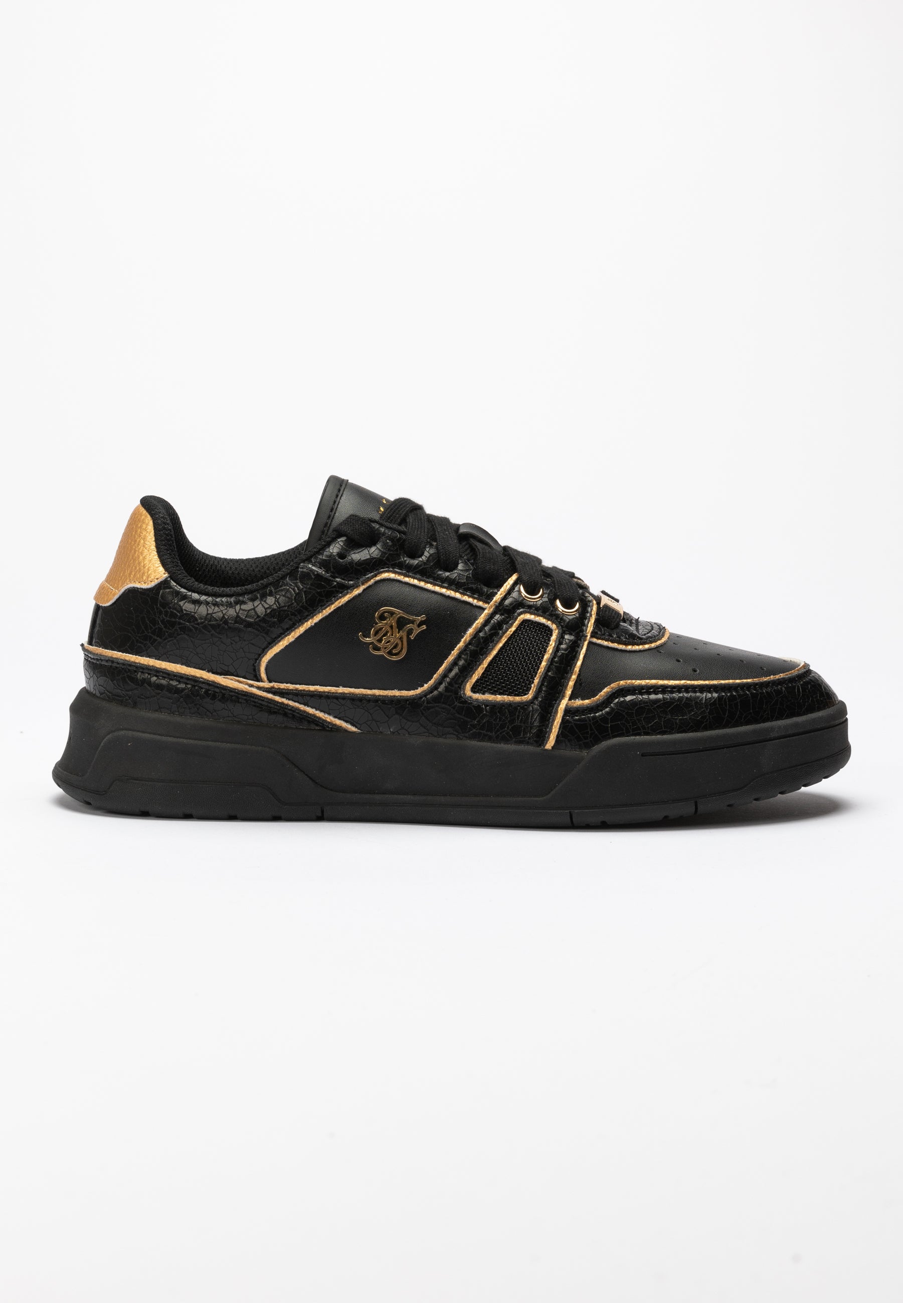 Load image into Gallery viewer, Black And Gold Trimmed Low Top Court Trainer