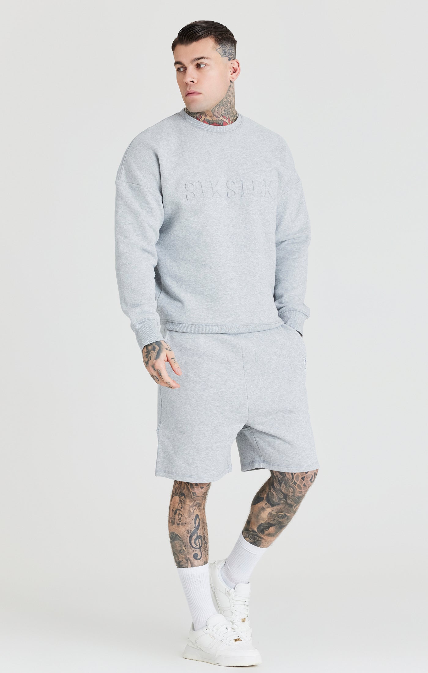 Load image into Gallery viewer, Grey Marl Embossed Crew Sweatshirt (3)