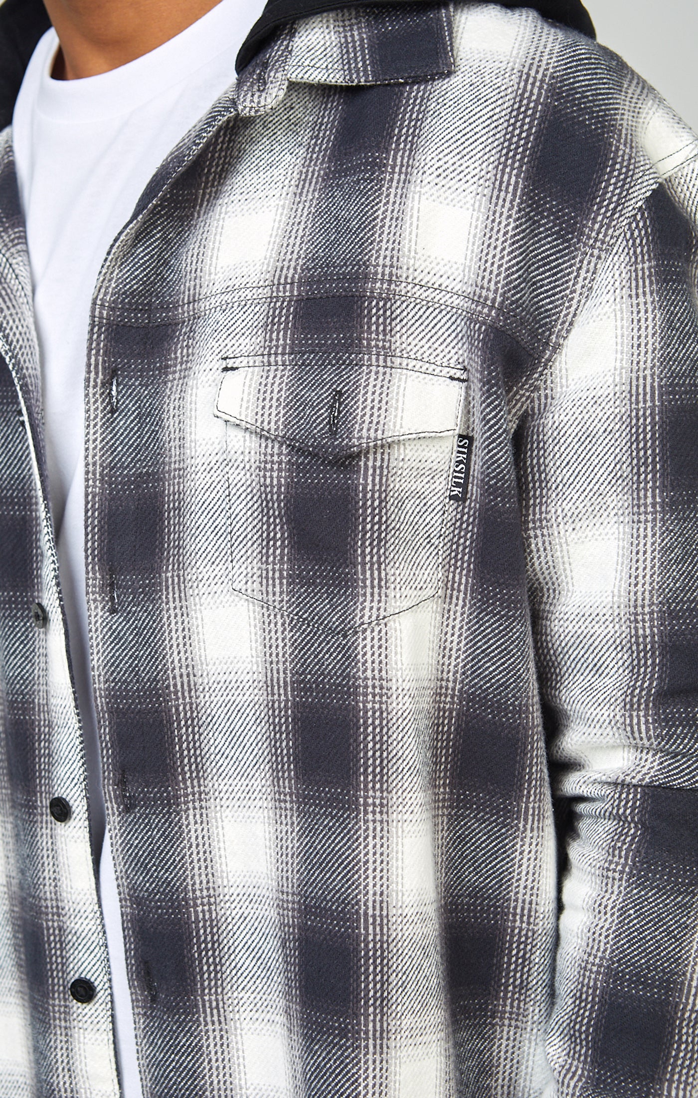 Load image into Gallery viewer, Grey Plaid Hooded Shirt (1)
