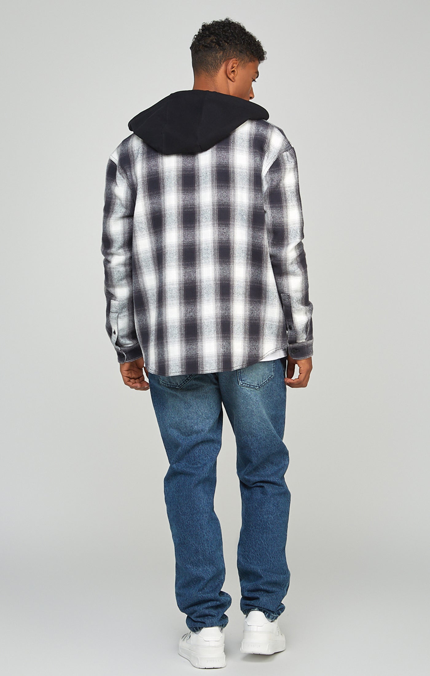 Load image into Gallery viewer, Grey Plaid Hooded Shirt (4)