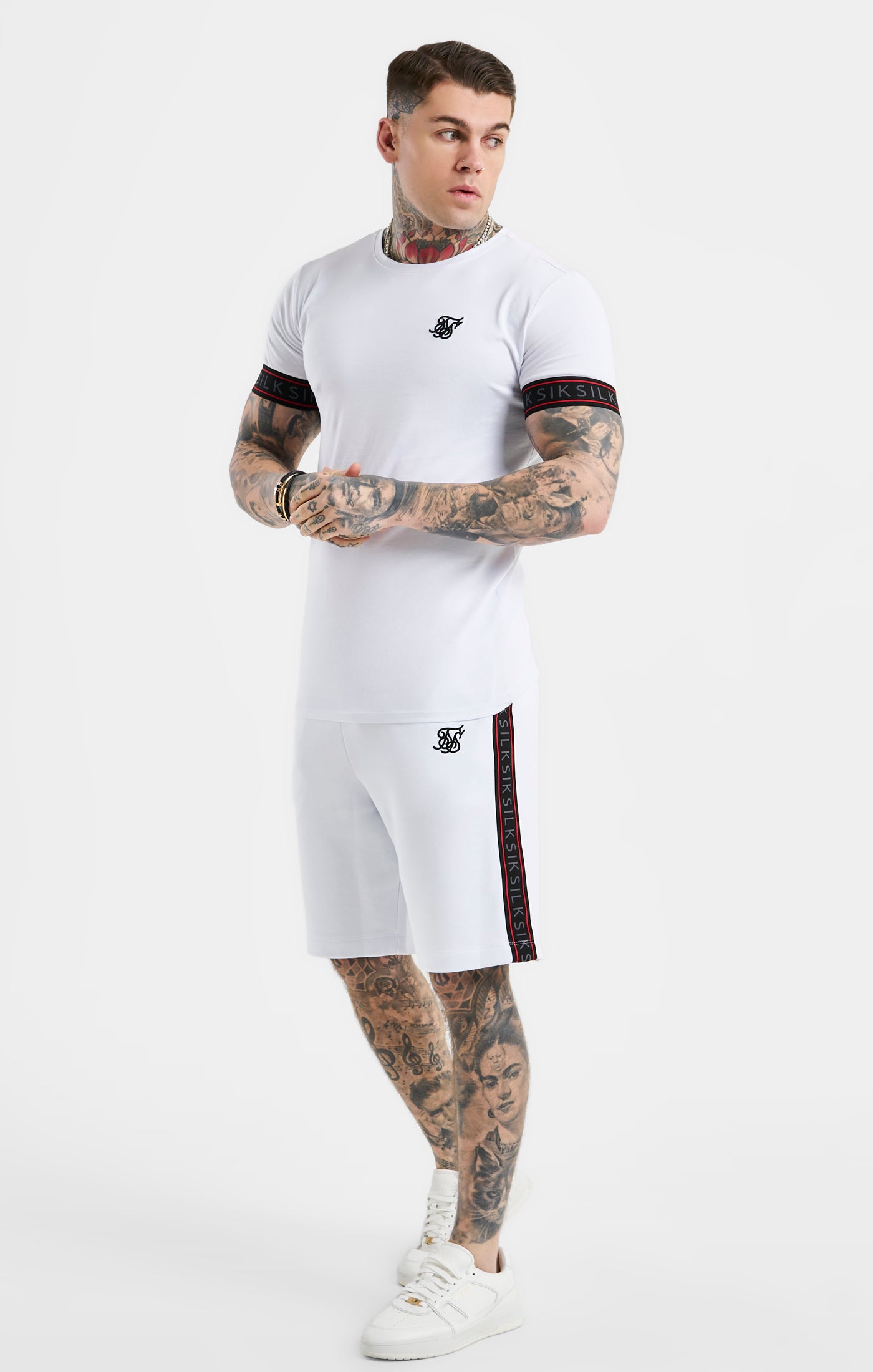 Load image into Gallery viewer, SikSilk Tape Tee - White, Black &amp; Red (2)