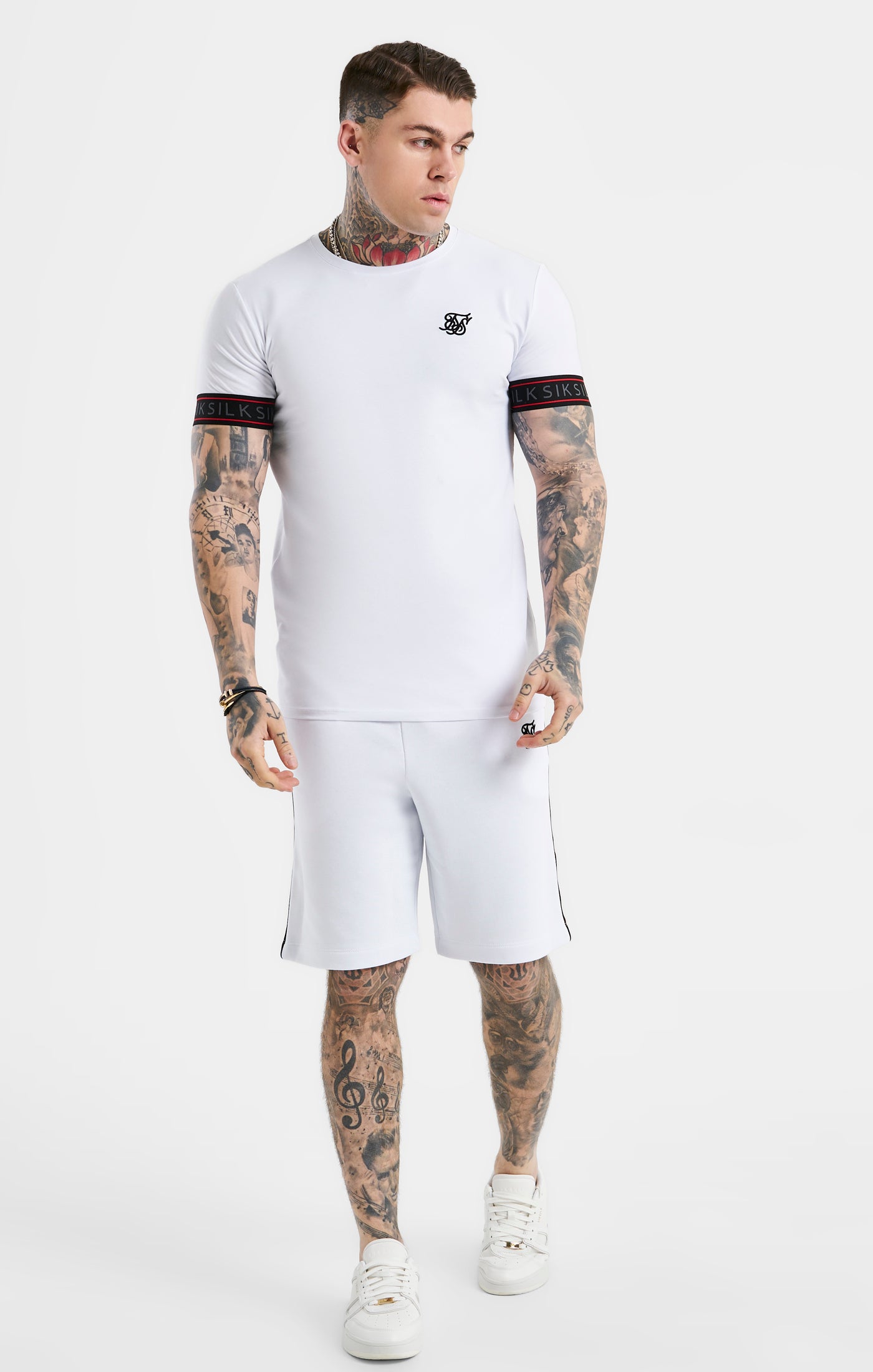 Load image into Gallery viewer, SikSilk Tape Tee - White, Black &amp; Red (3)