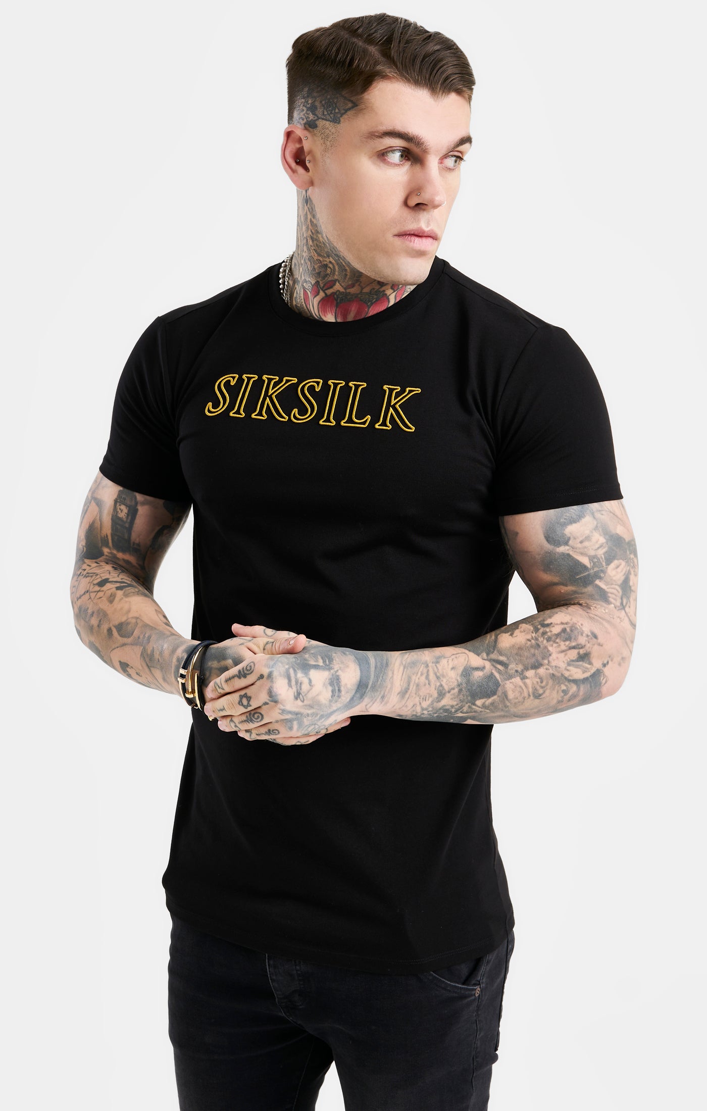 Load image into Gallery viewer, Black SikSilk Logo Muscle Fit T-Shirt