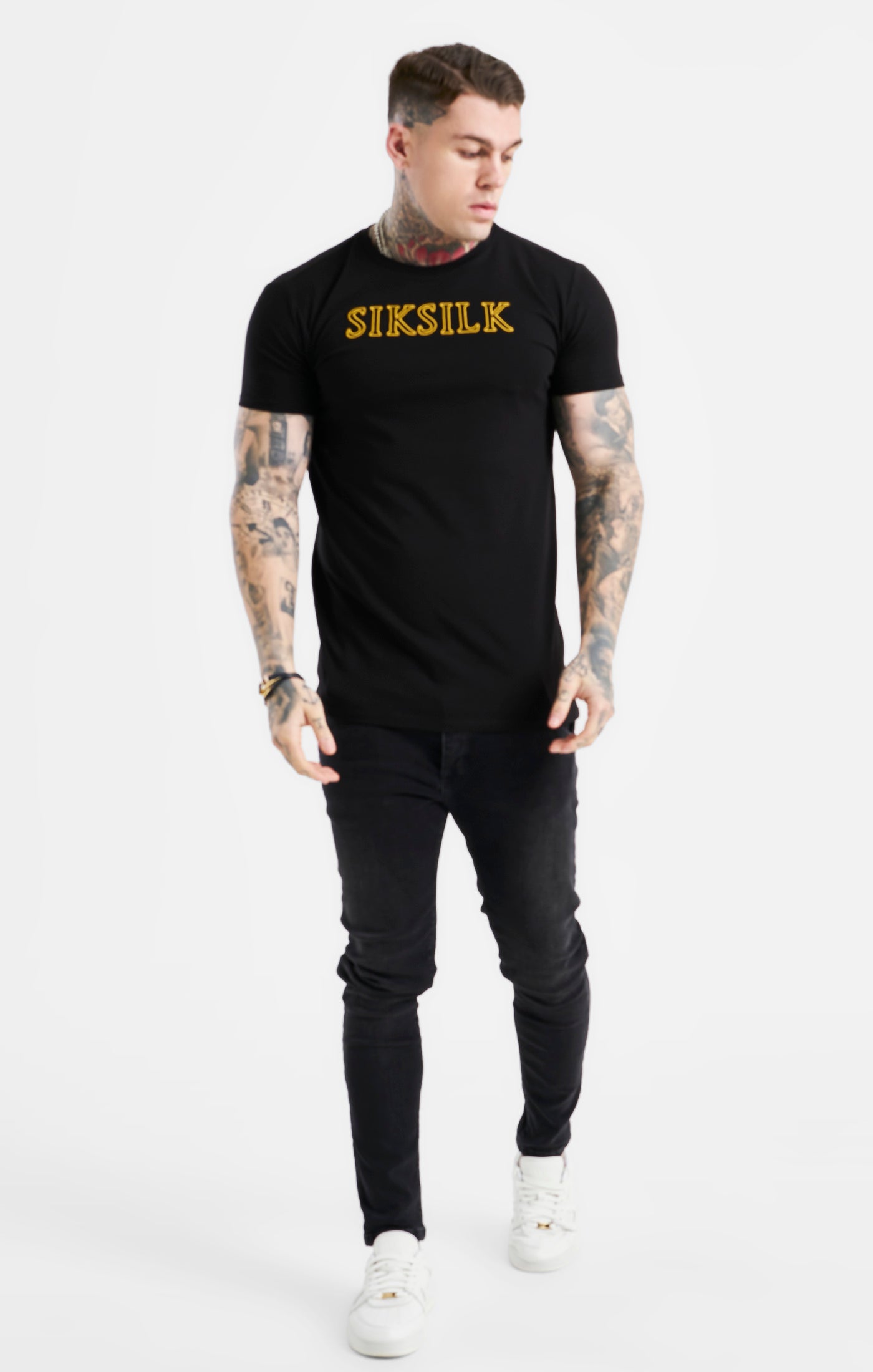 Load image into Gallery viewer, Black SikSilk Logo Muscle Fit T-Shirt (2)