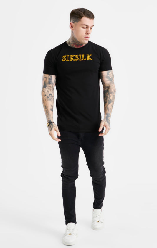 Black SikSilk Logo Muscle Fit T-Shirt