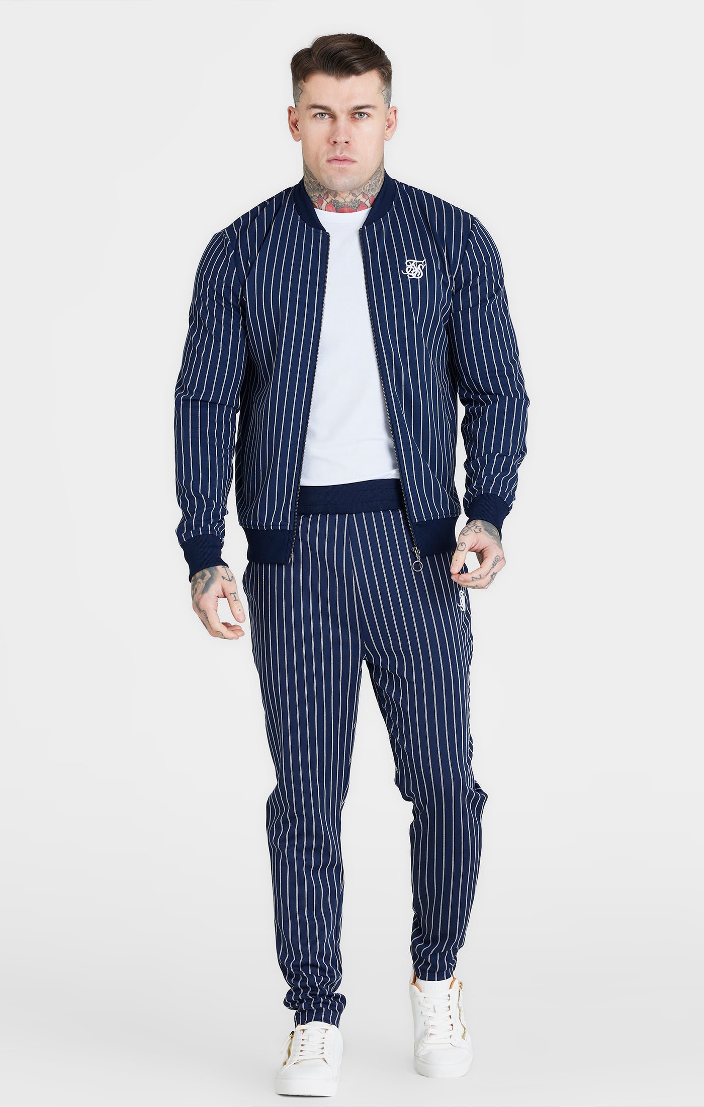 Load image into Gallery viewer, SikSilk Pinstripe Bomber - Navy (2)